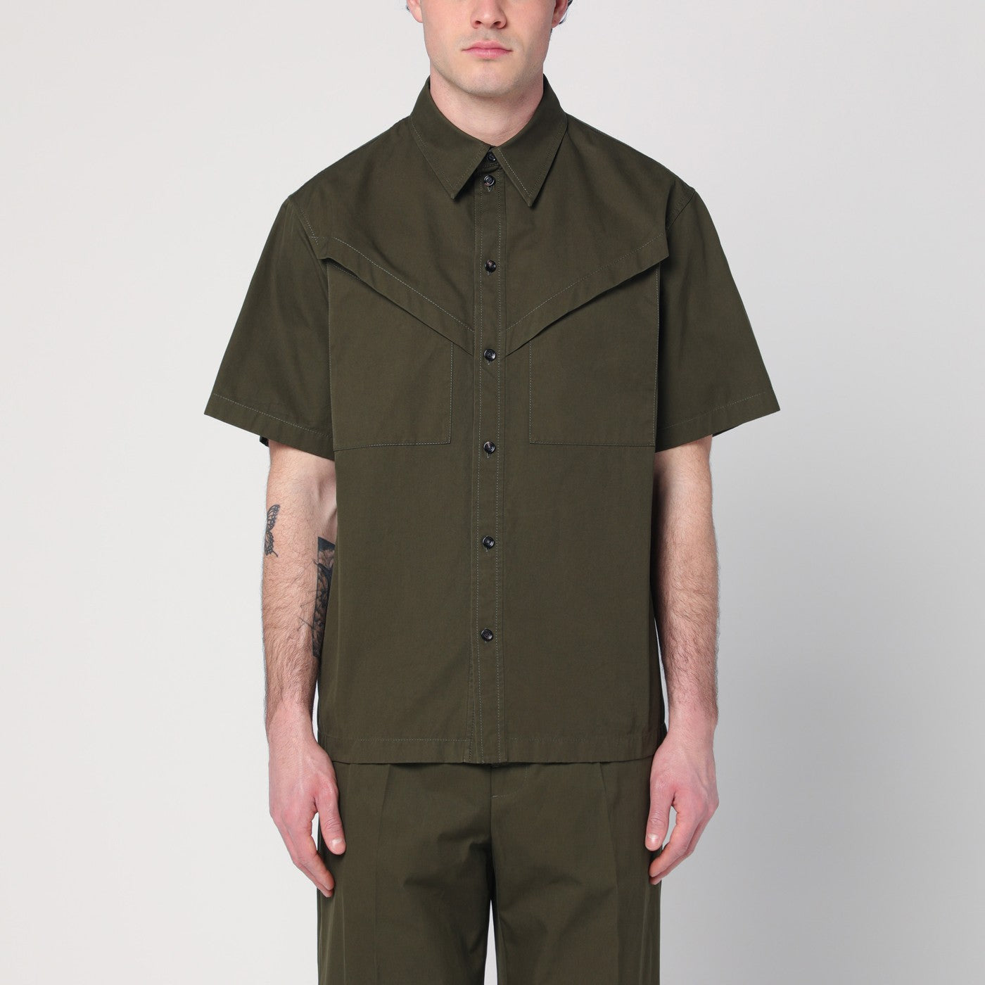 Camicia verde kaki in cotone