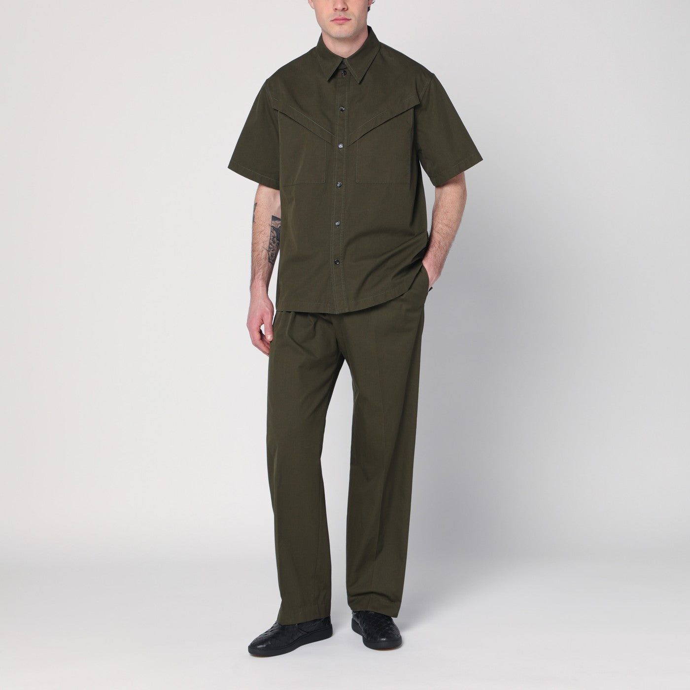 Camicia verde kaki in cotone