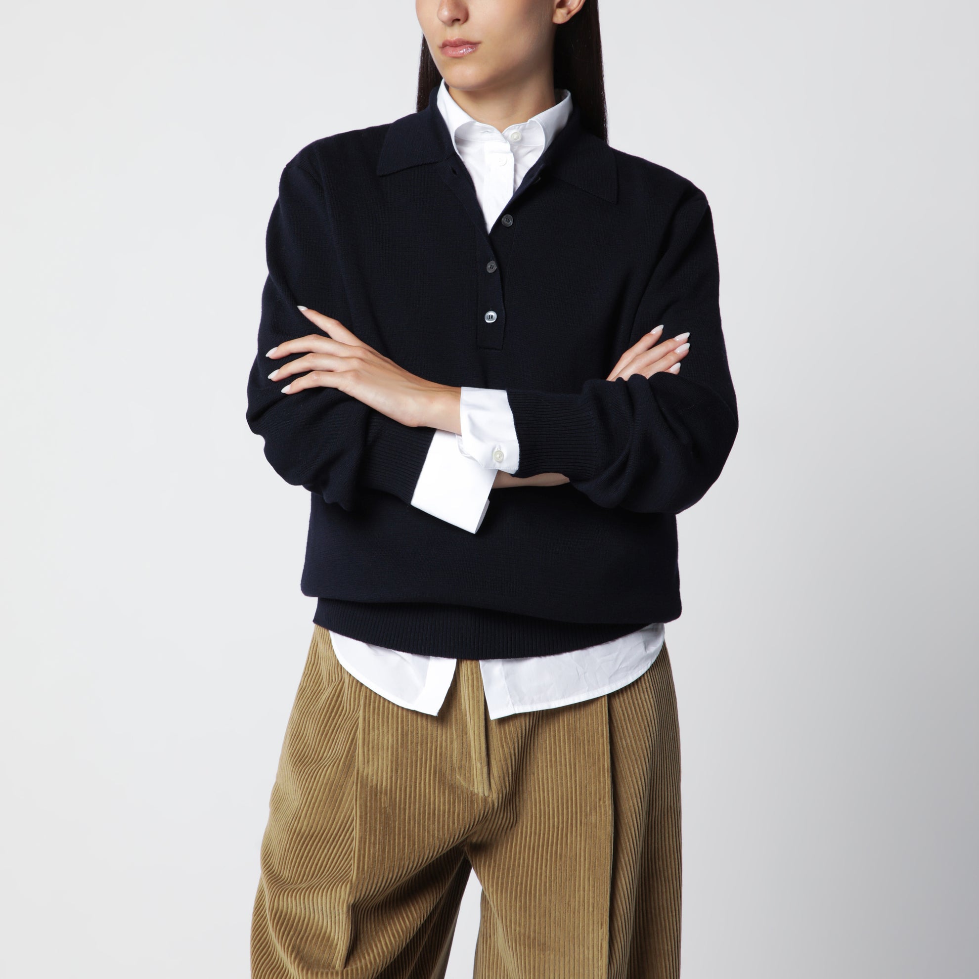 Navy Blue Merino Wool Polo Shirt