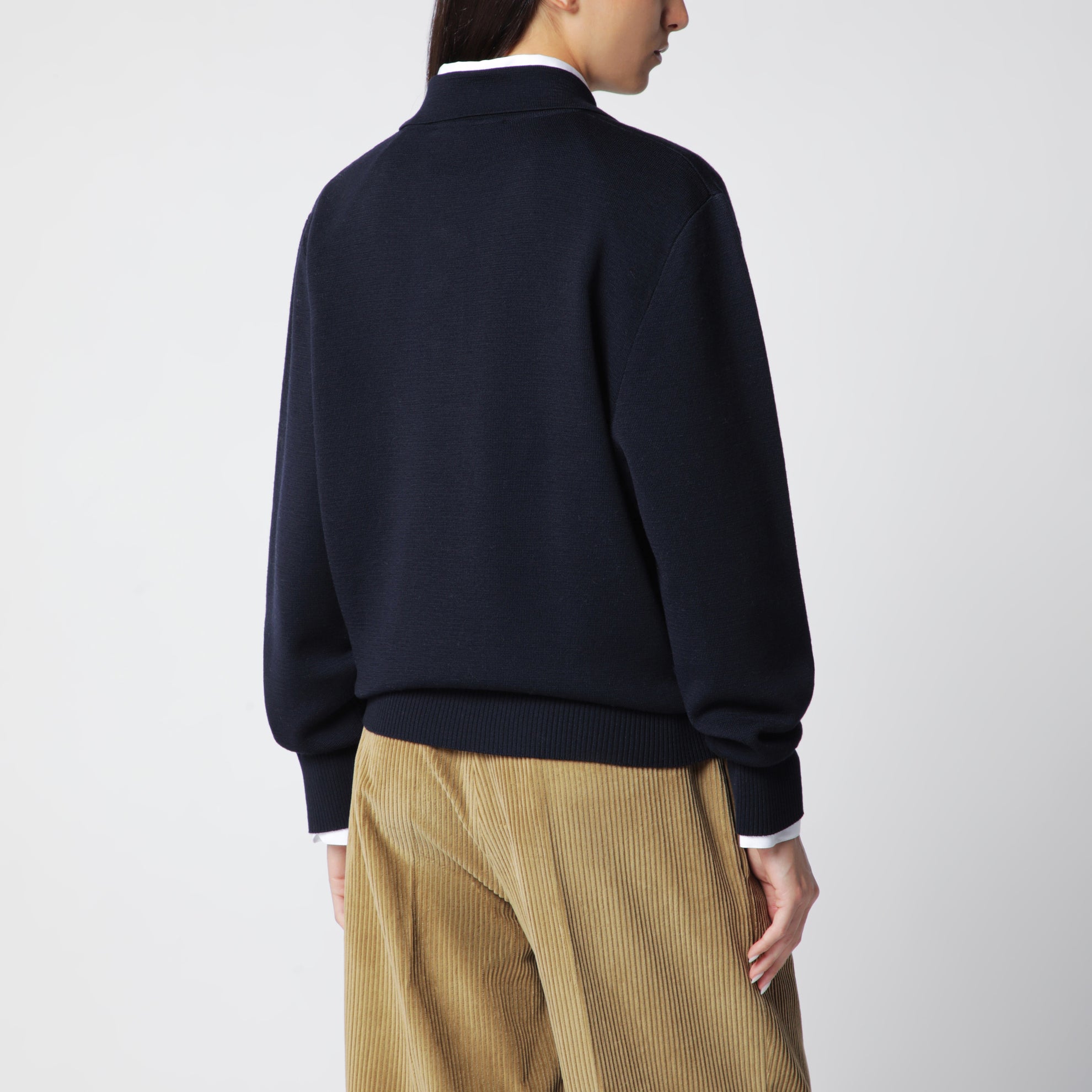 Navy Blue Merino Wool Polo Shirt