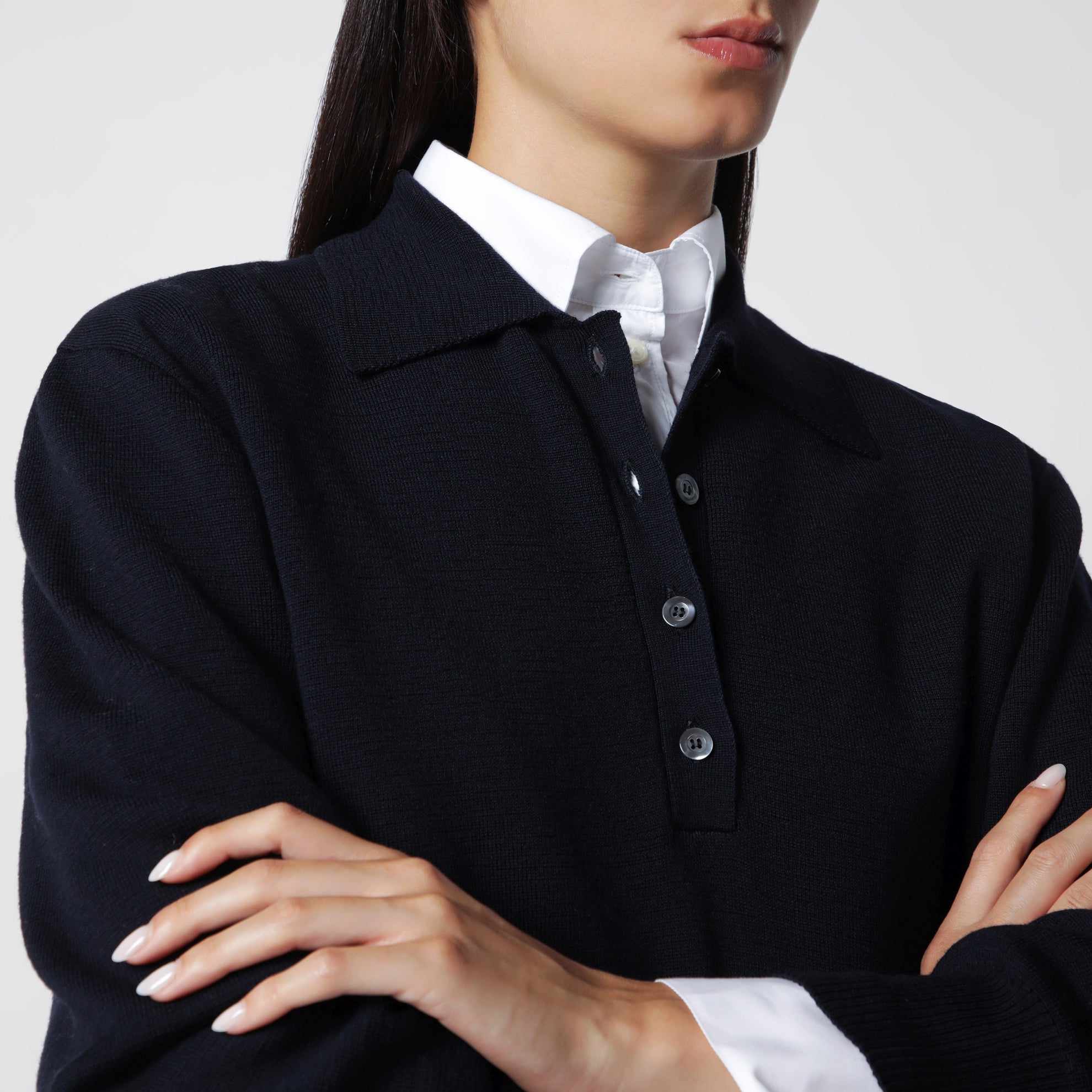 Navy Blue Merino Wool Polo Shirt