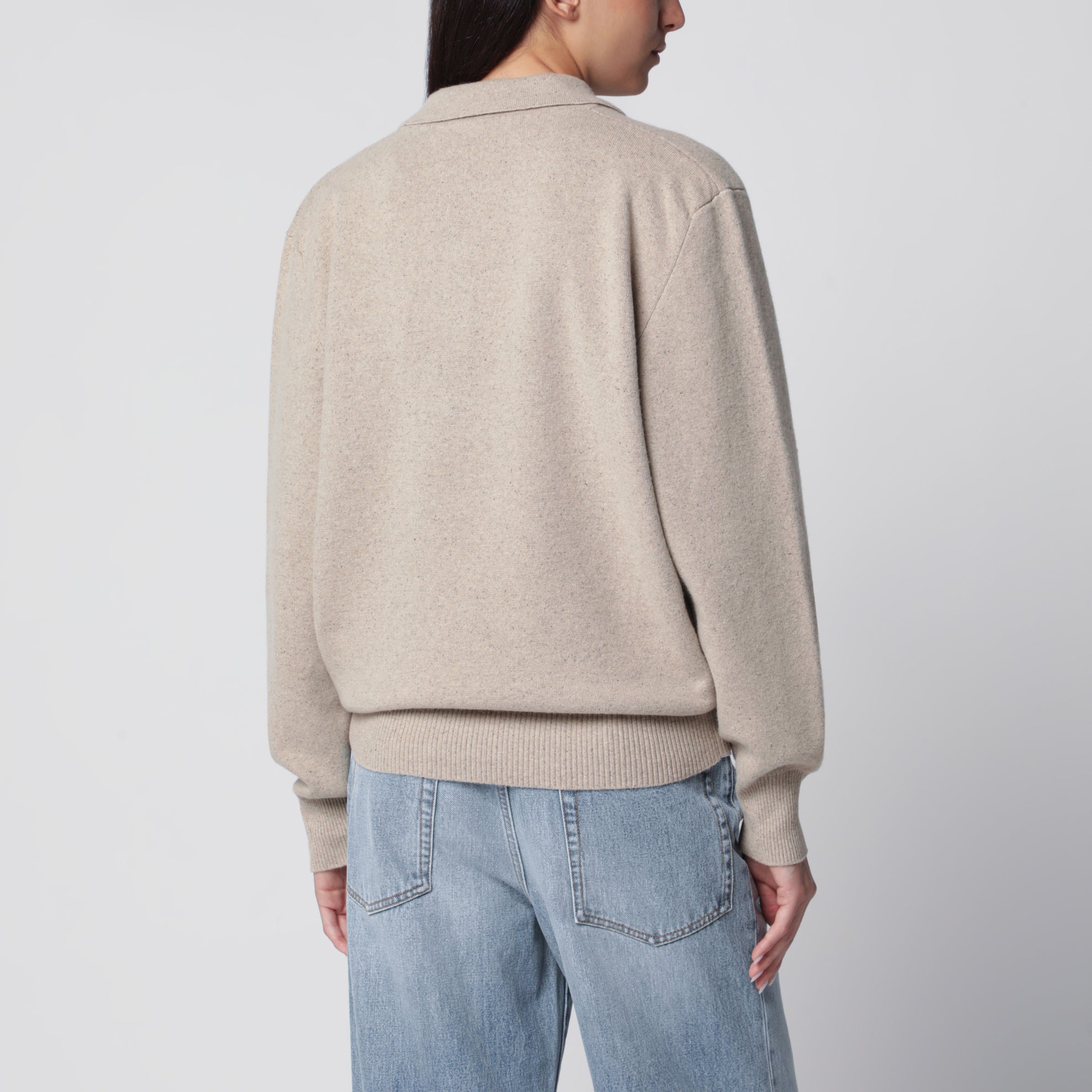 Stone Mélange Wool and Cashmere Polo Shirt