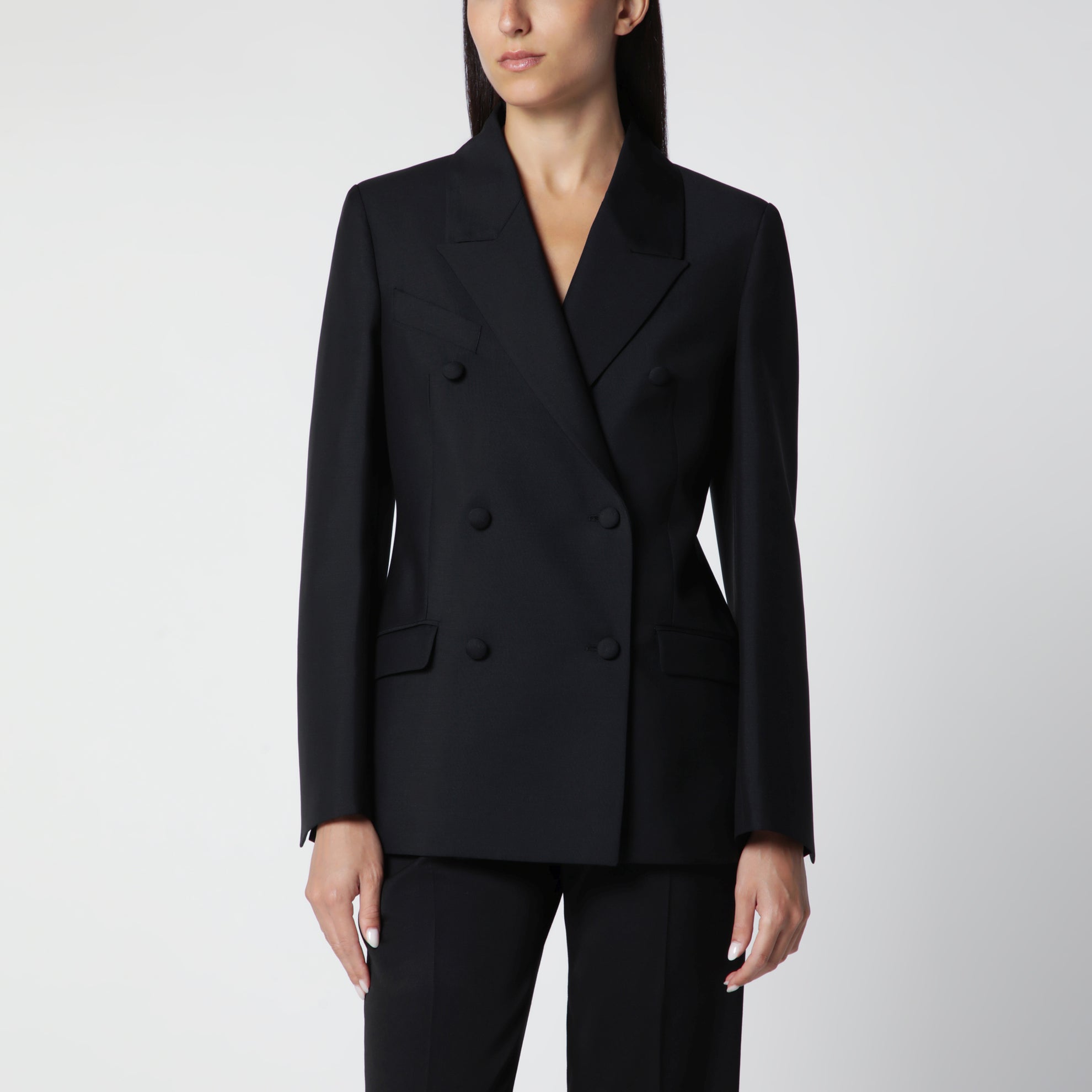 Black Double-Breasted Wool-Blend Jacket