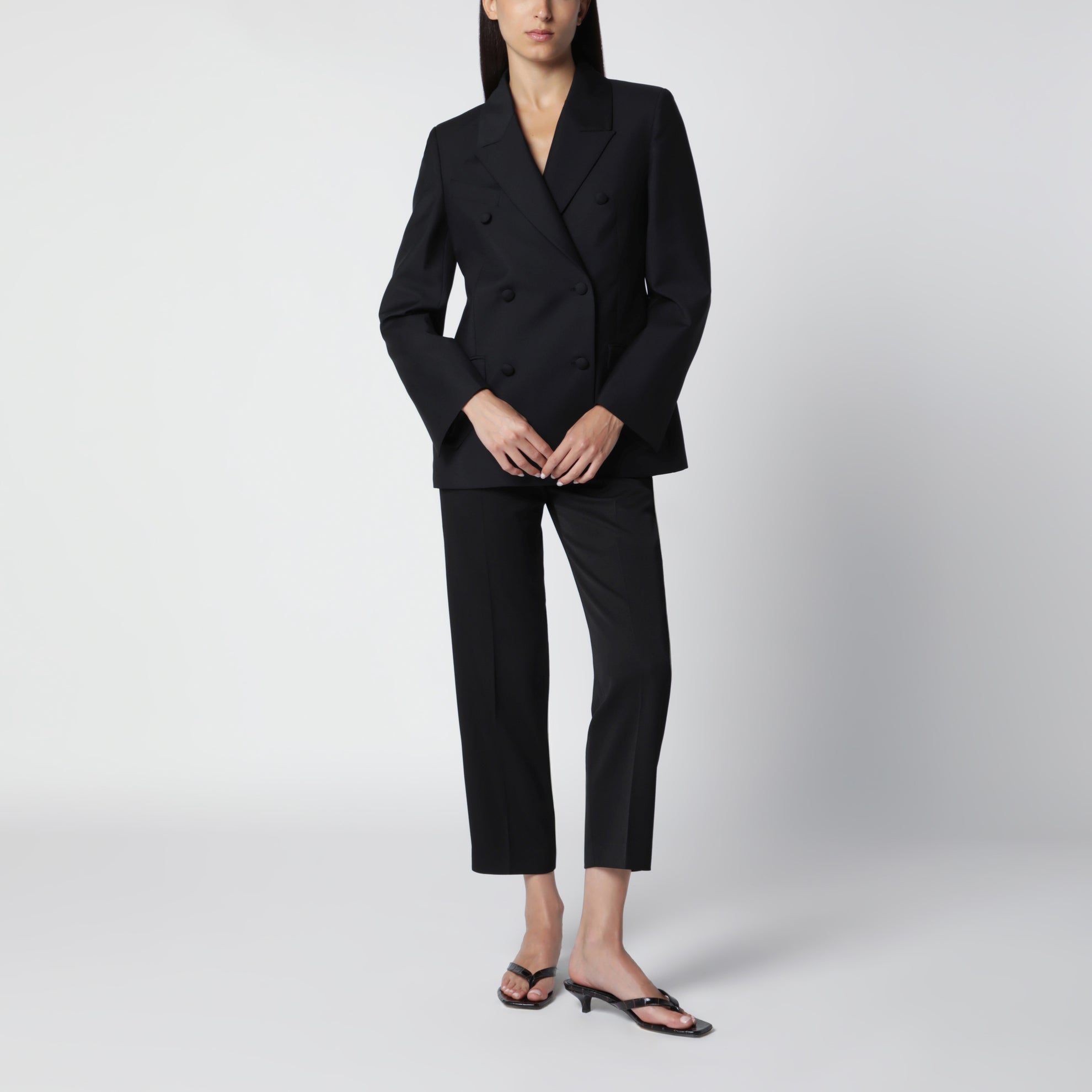 Black Double-Breasted Wool-Blend Jacket