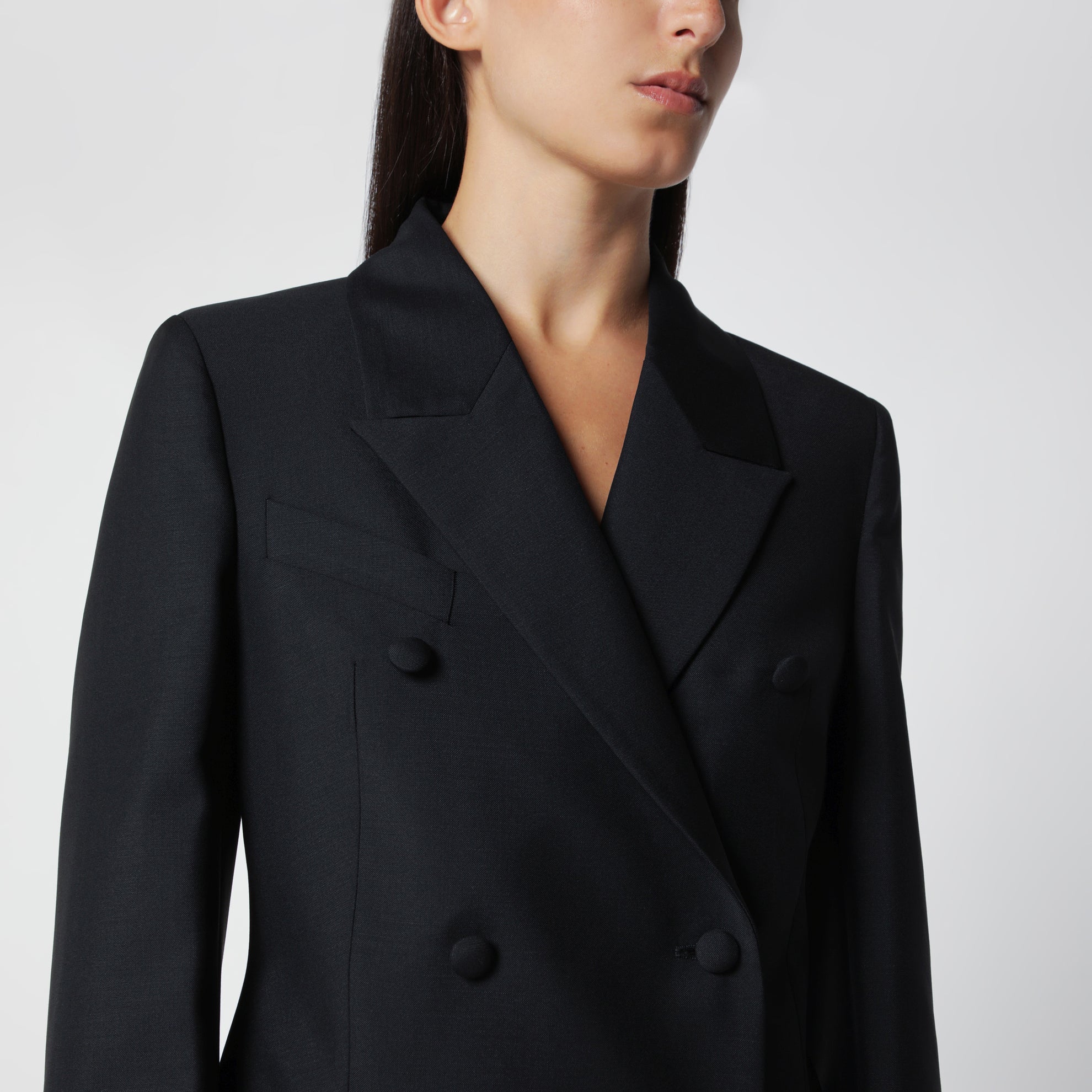 Black Double-Breasted Wool-Blend Jacket