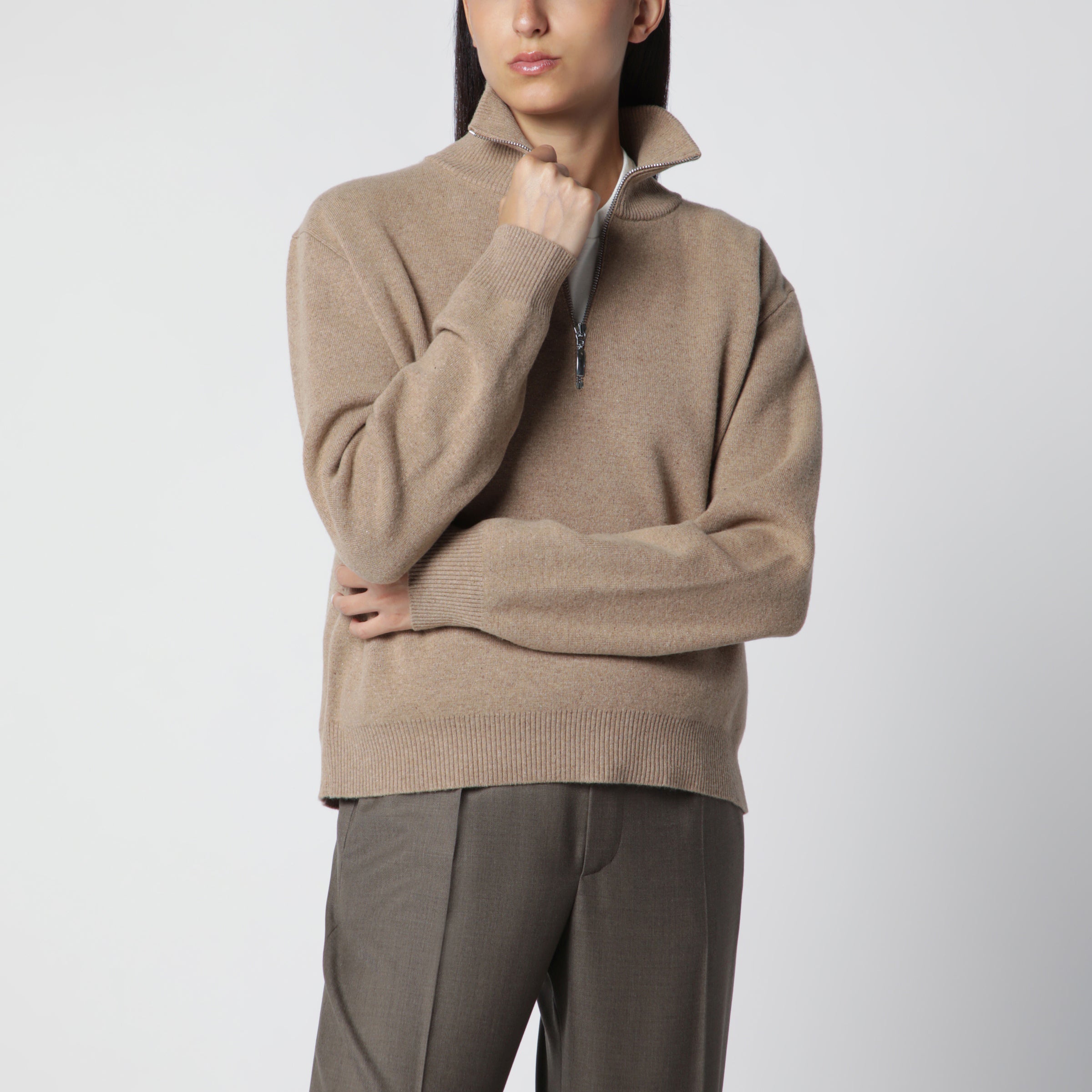 Róhe Camel Mouline Knit Zip Polo Shirt | TheDoubleF