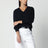 Maglione blu navy in lana con doppio scollo a V