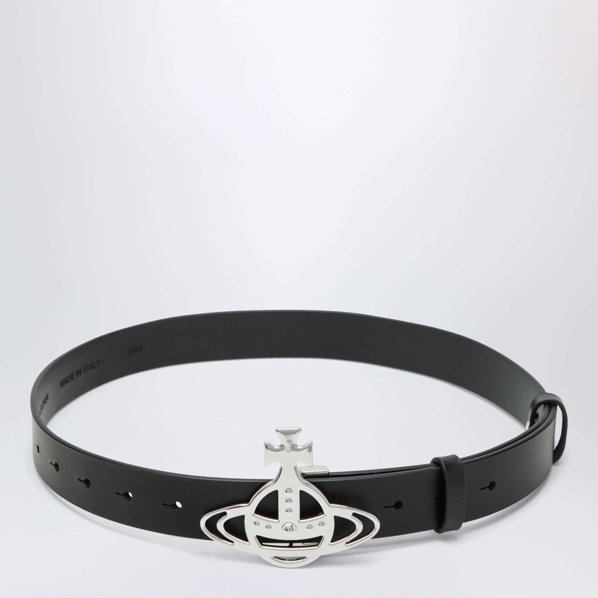 Ceinture à boucle Orb en cuir noir
