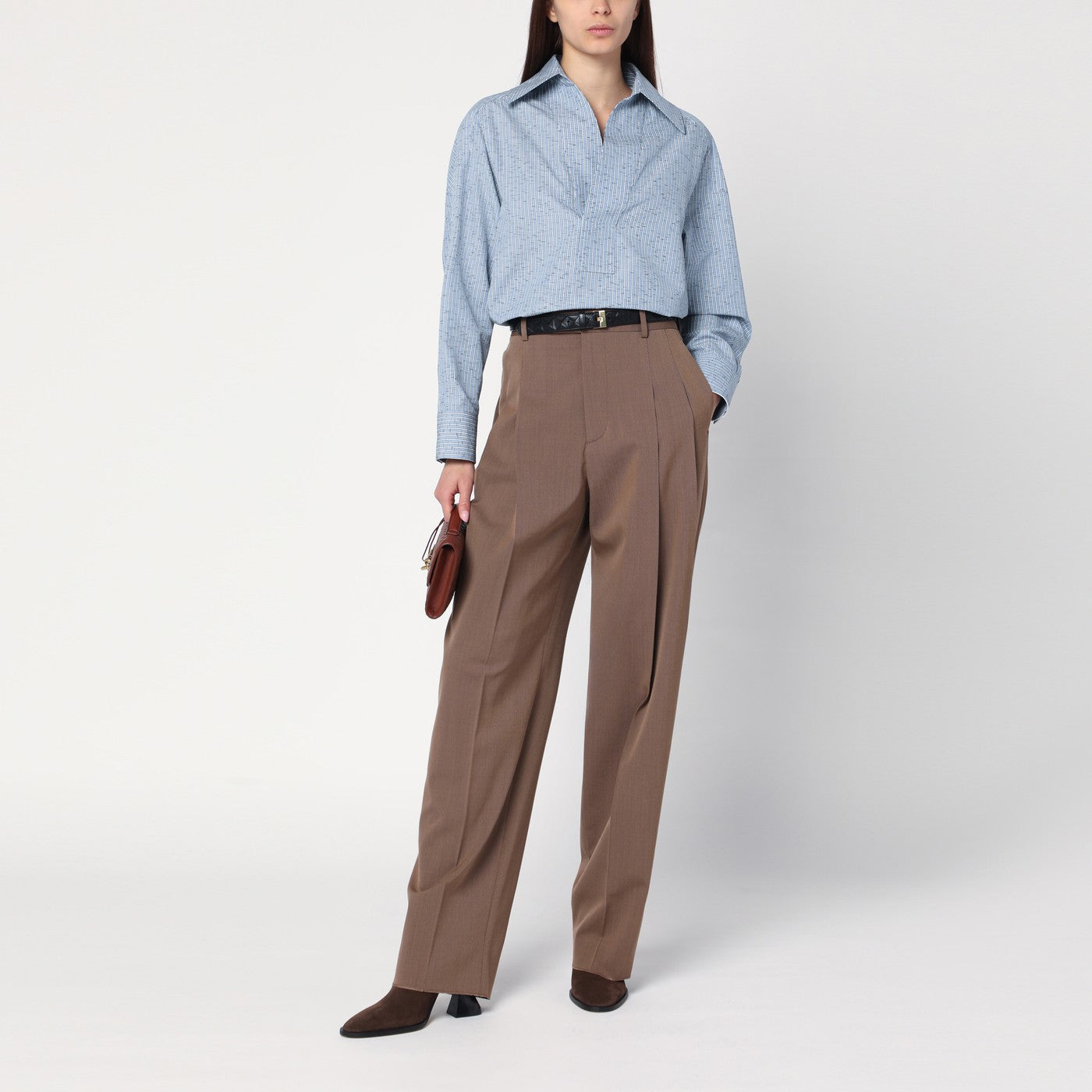 Pantalone marrone in misto lana