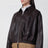 Brown leather zip-up bomber jacket