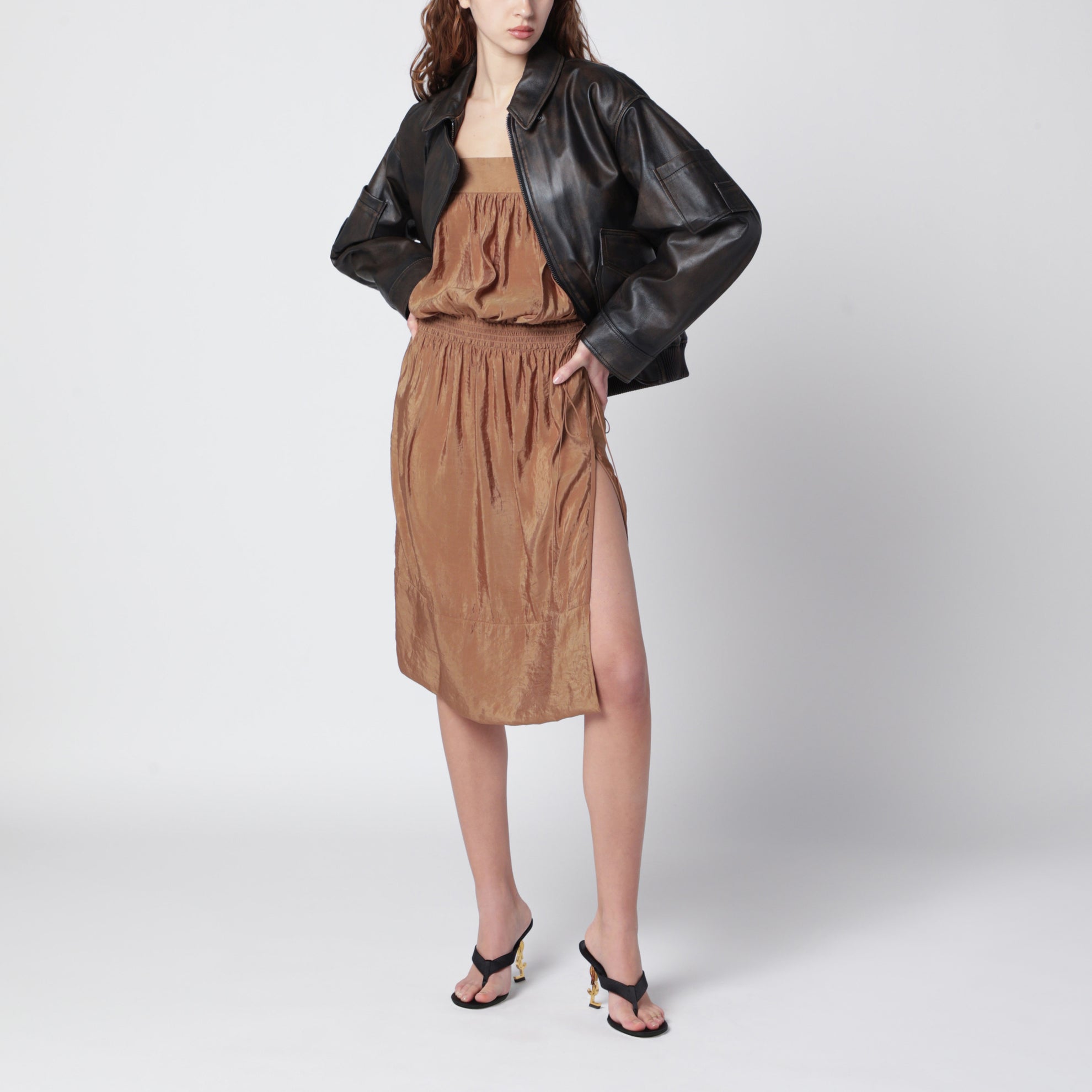 Black vintage-effect leather jacket