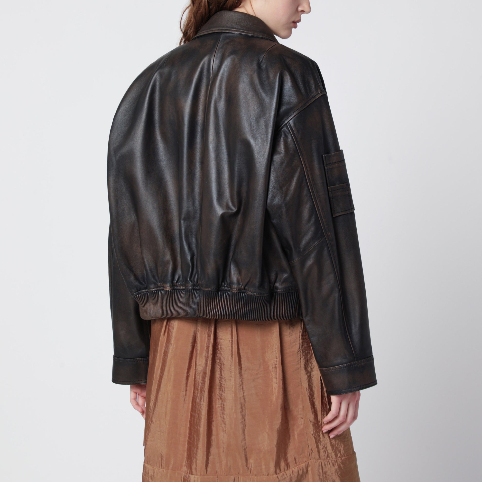 Black vintage-effect leather jacket