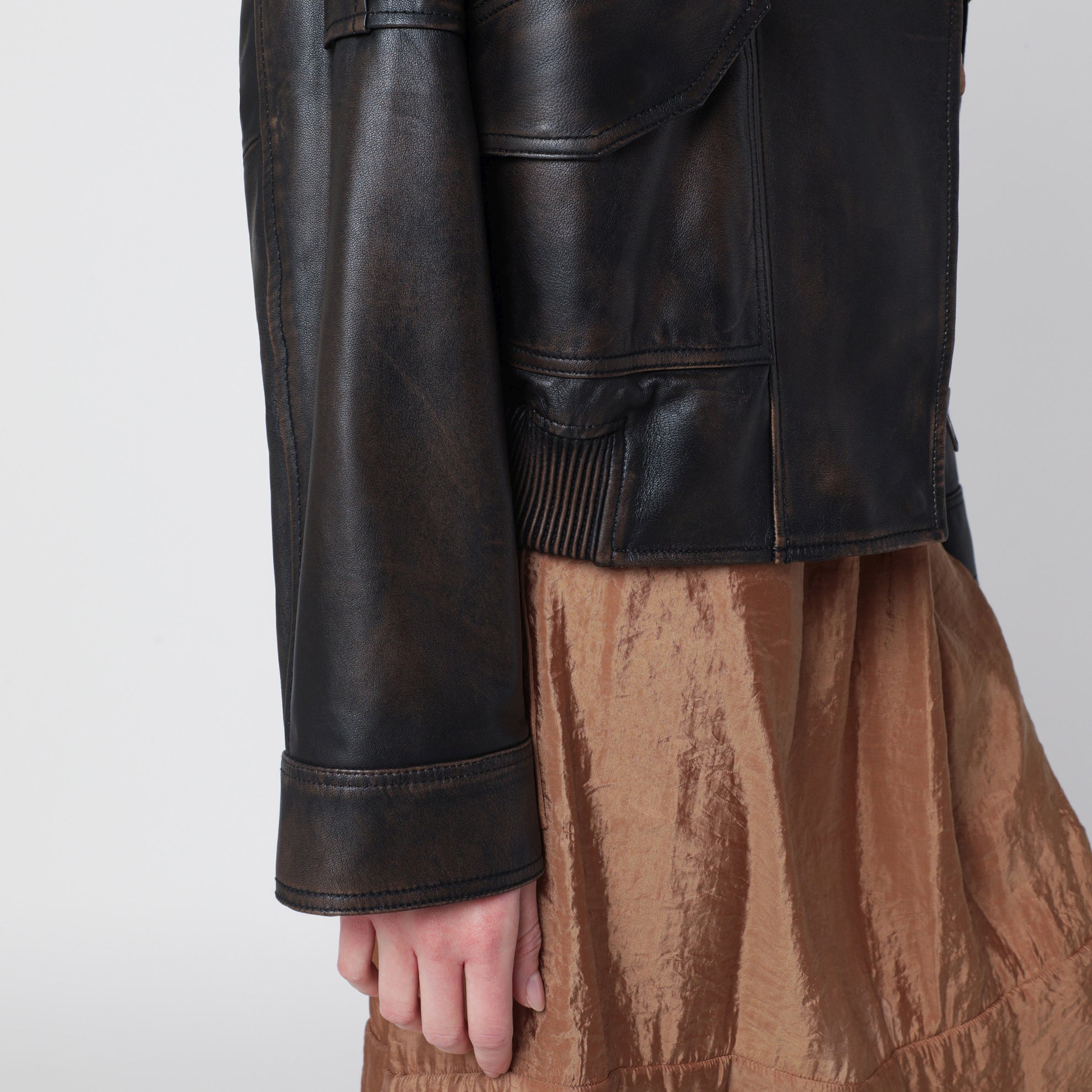 Black vintage-effect leather jacket