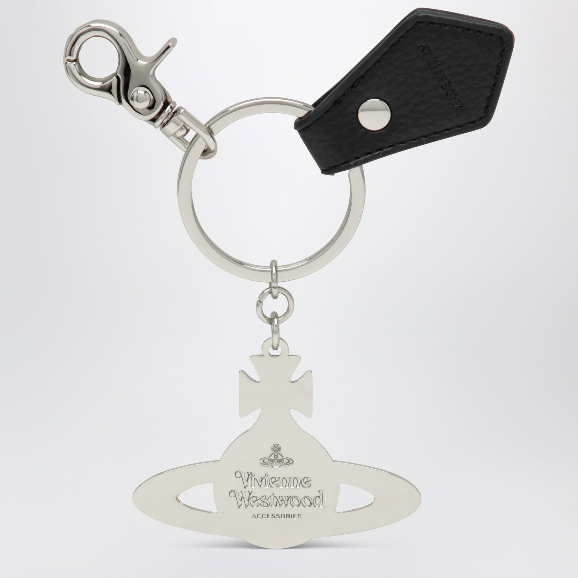 Porte-clés Orb martelé plaqué argent noir