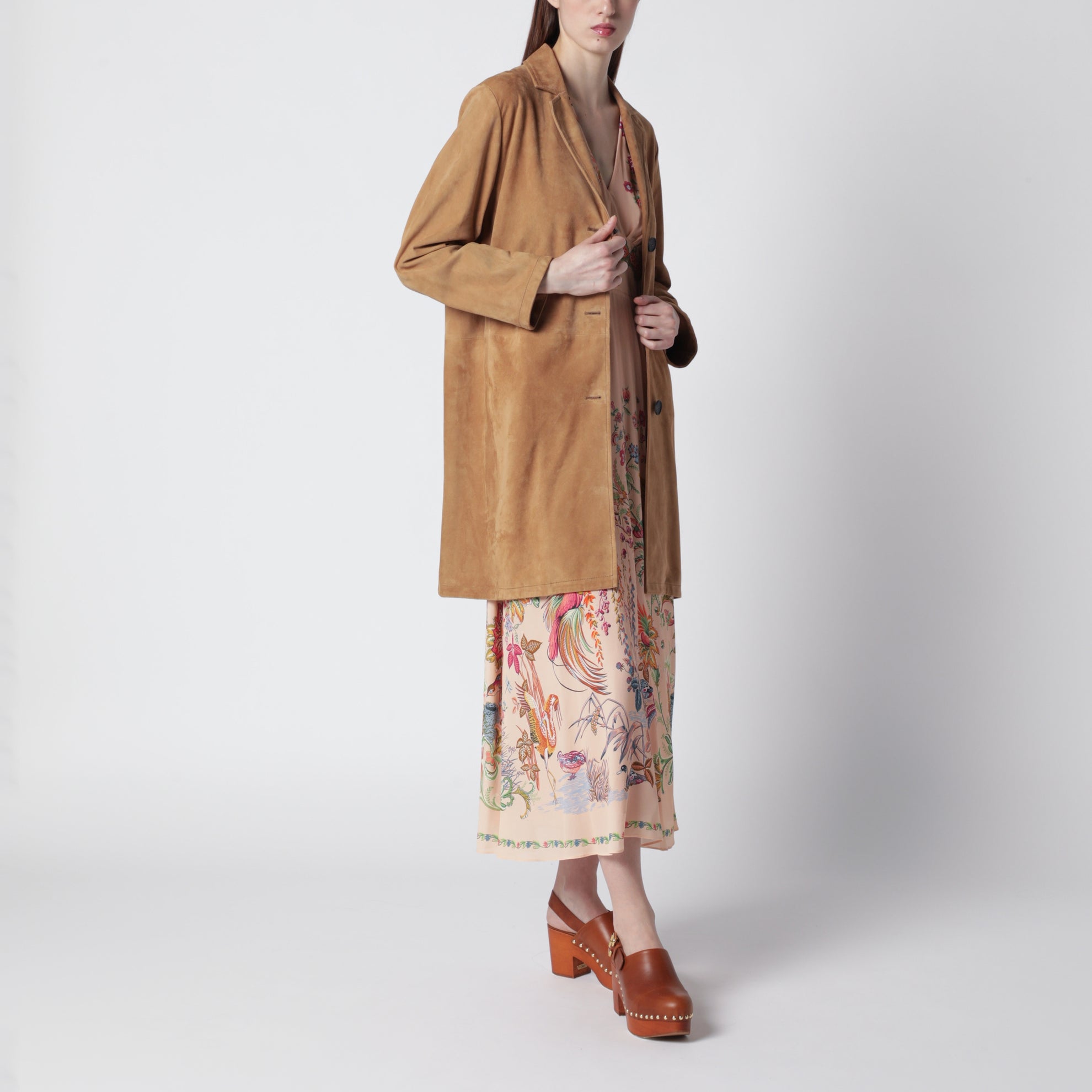 Braune lange Jacke aus Wildleder