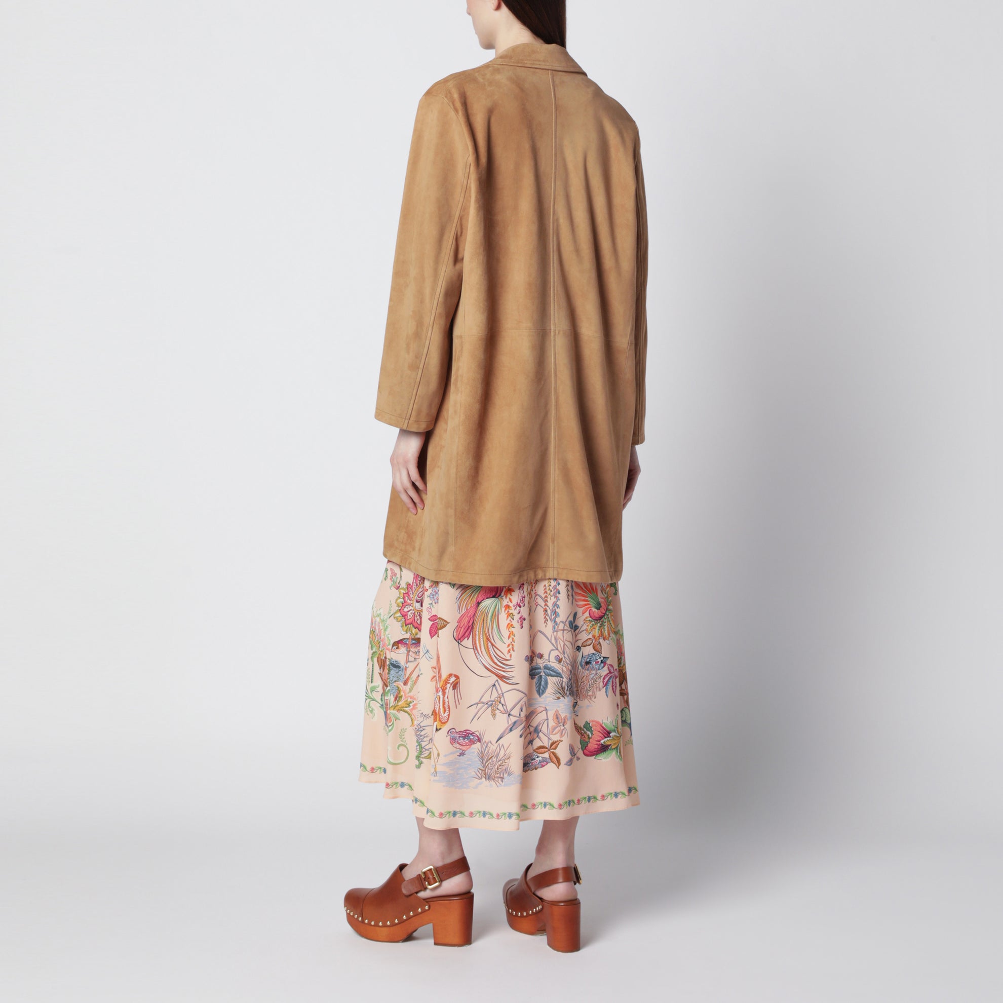 Braune lange Jacke aus Wildleder