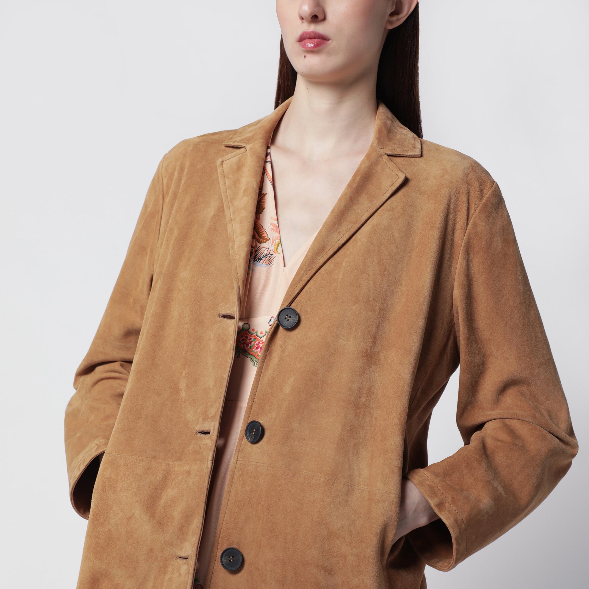 Braune lange Jacke aus Wildleder