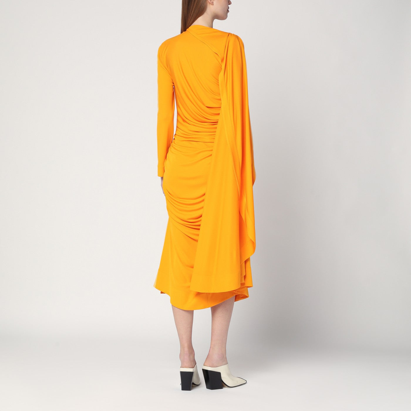 Draped dress in mandarin colour