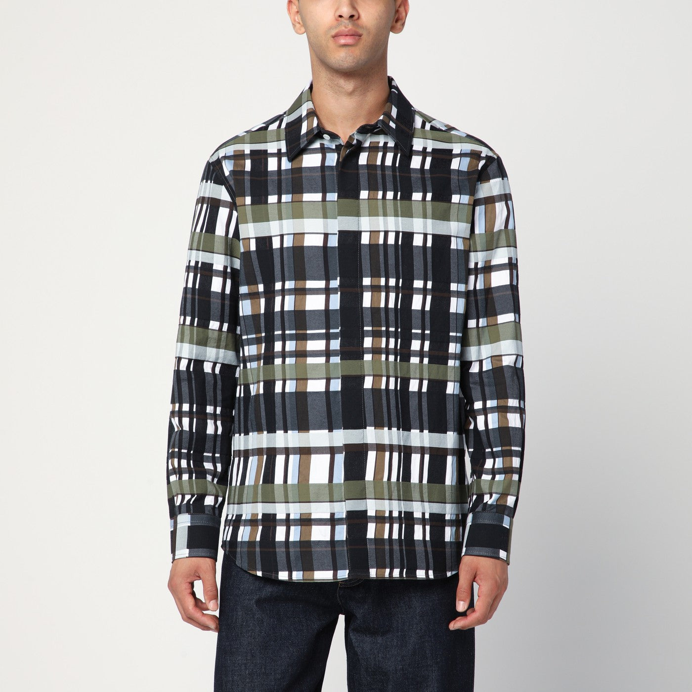 Bottega Veneta Green/black/white check pattern shirt | TheDoubleF
