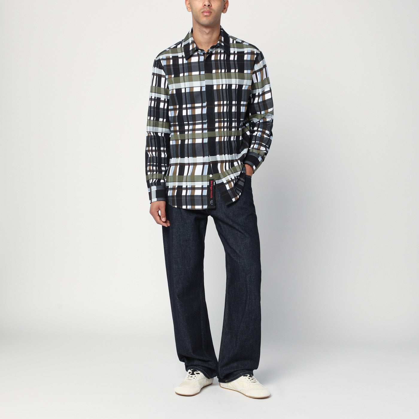 Hemd mit Karomuster in Grün/Schwarz/Weiß