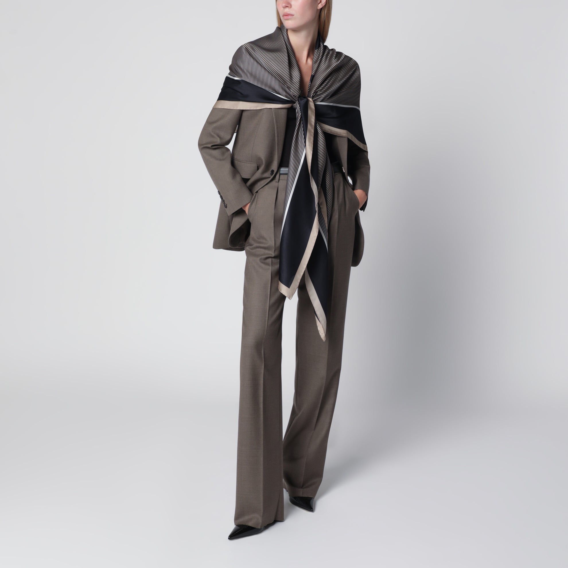 Cassandre striped silk charmeuse stole, navy/ivory
