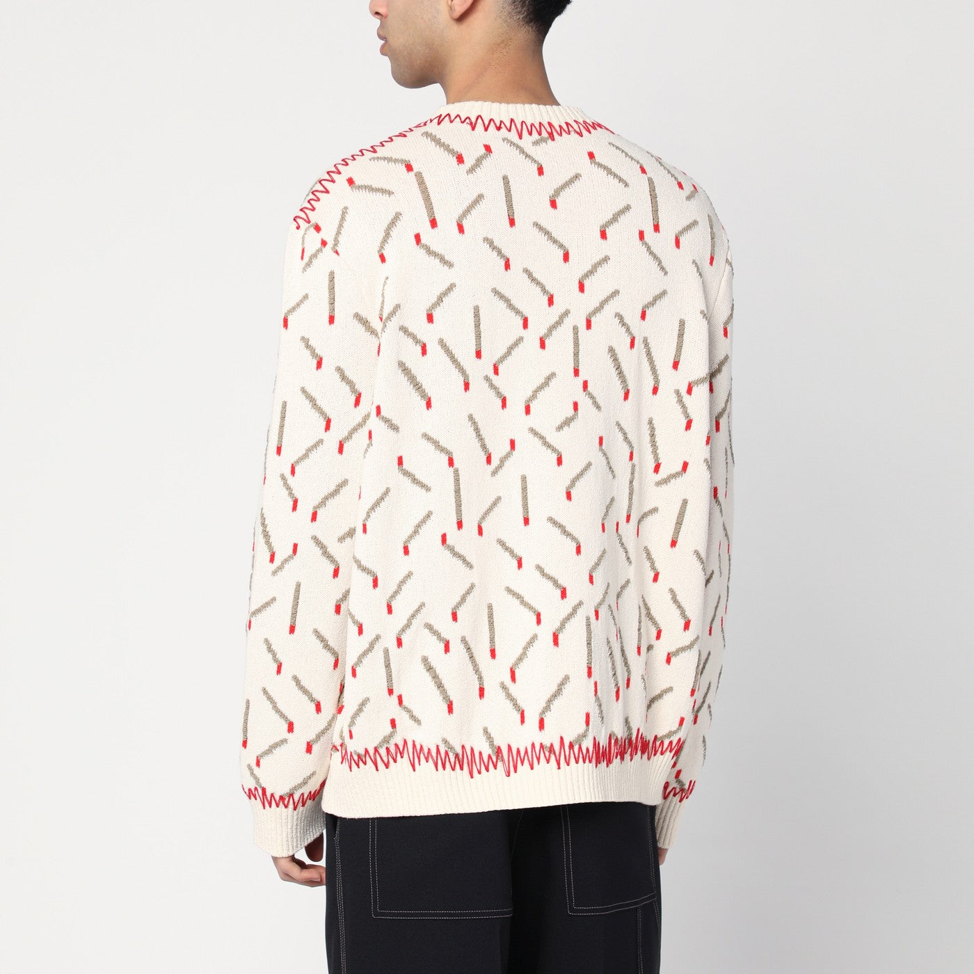 Maglione avorio con motivo a fiammiferi in jacquard