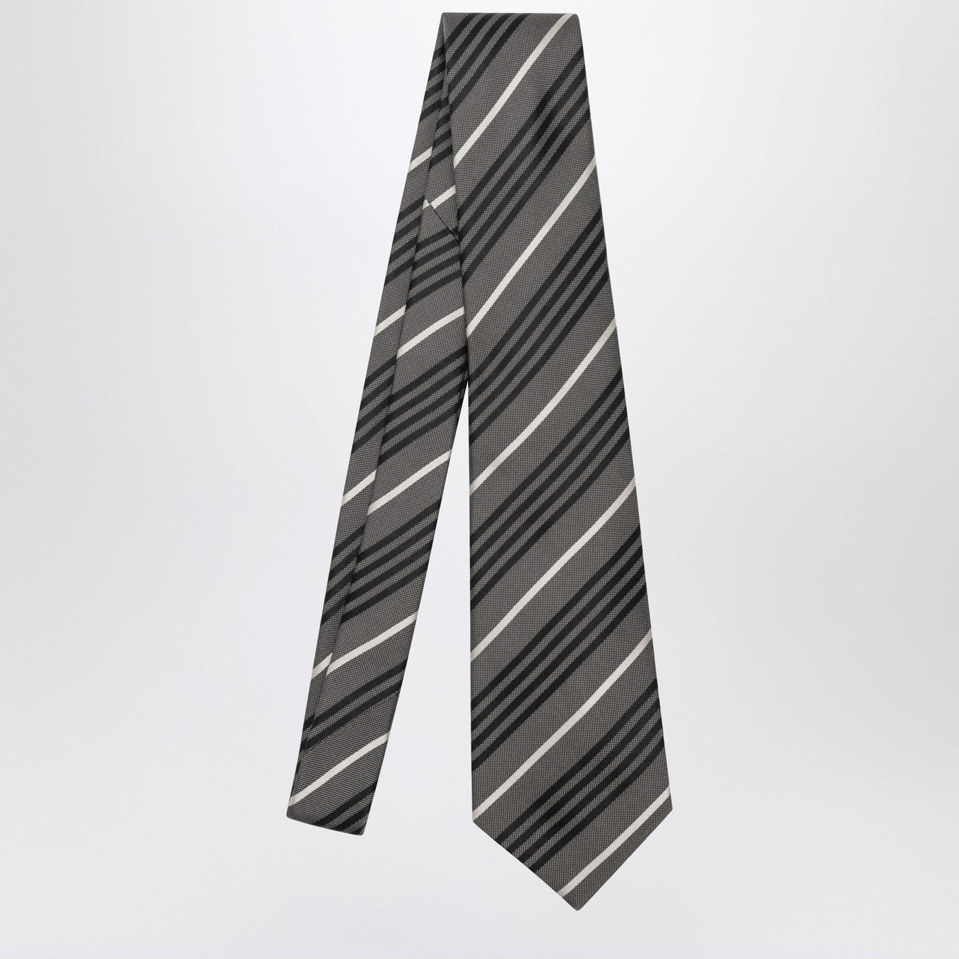 Gray striped silk tie