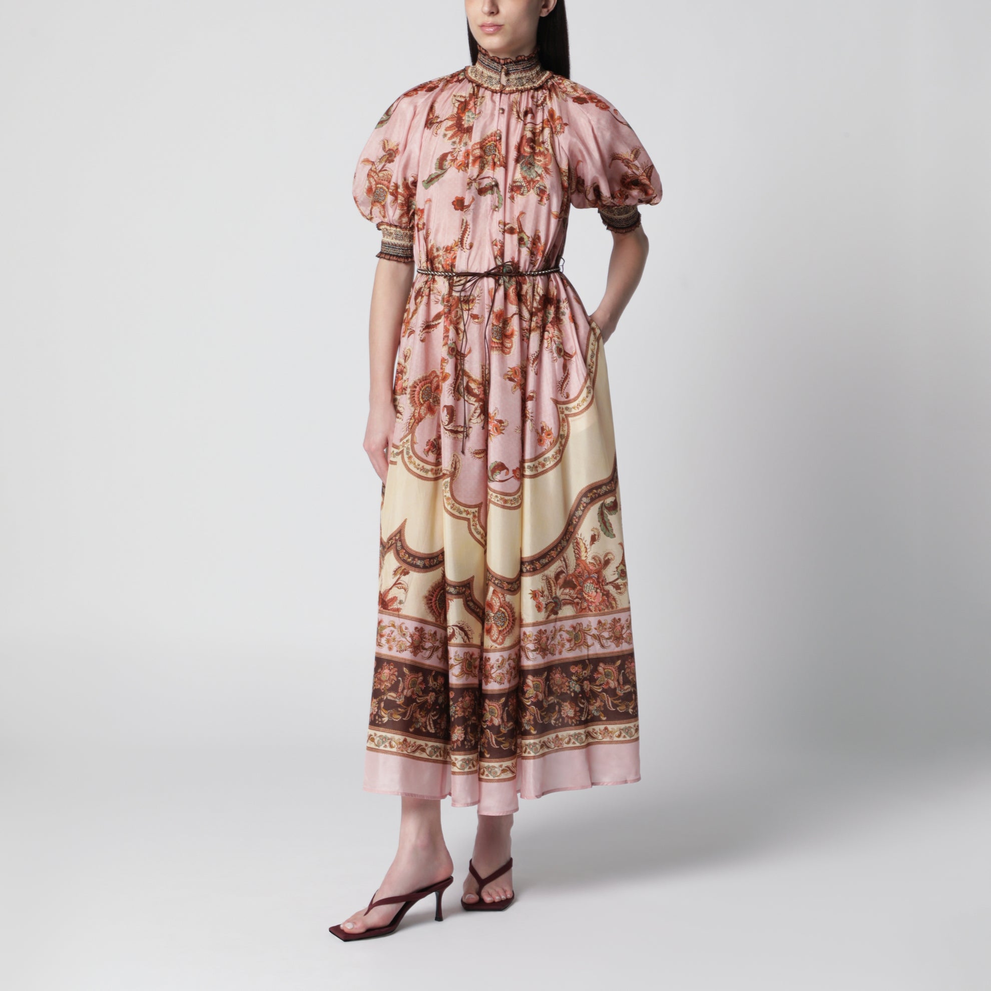 Lila Aster Maxikleid mit Puffärmeln