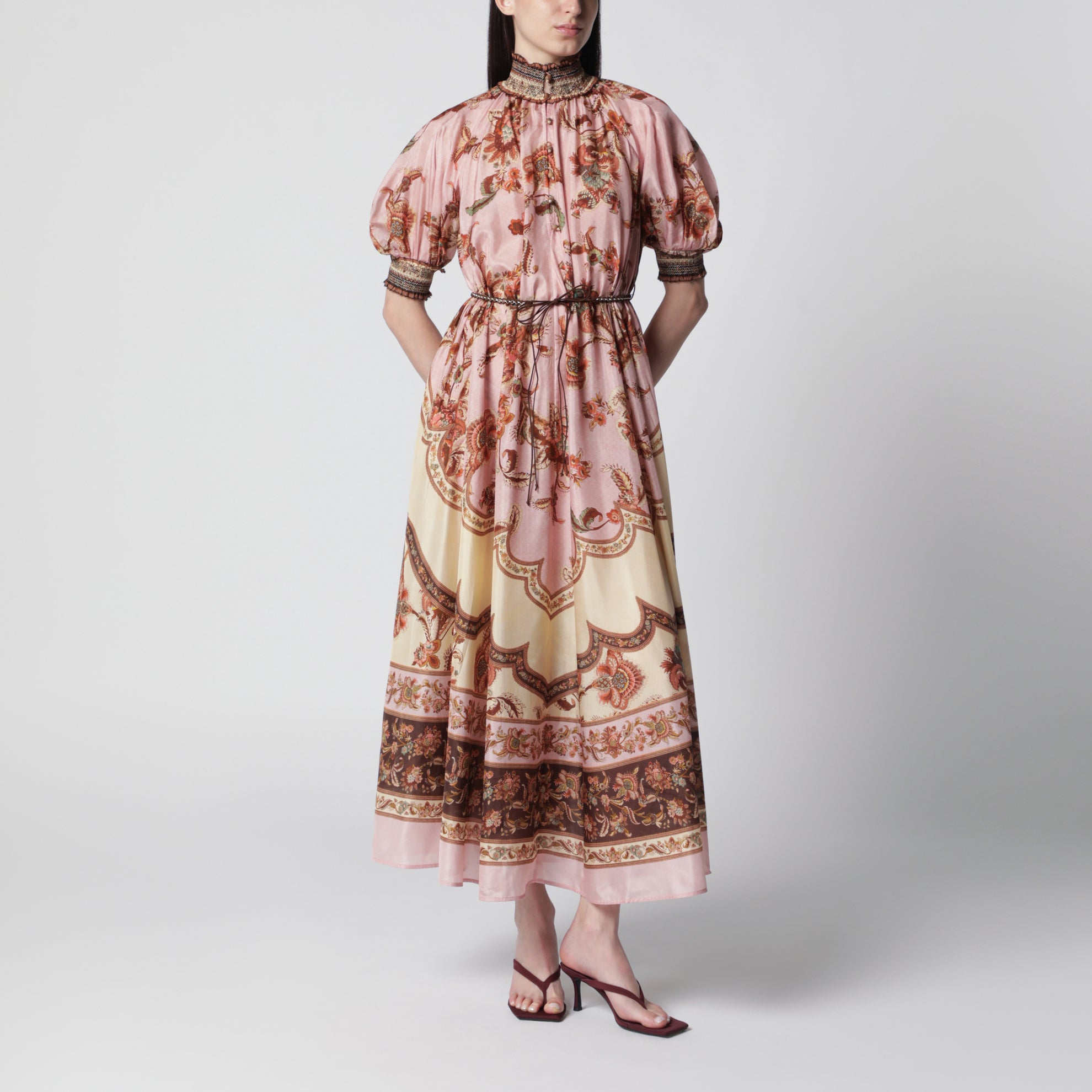 Lila Aster Maxikleid mit Puffärmeln