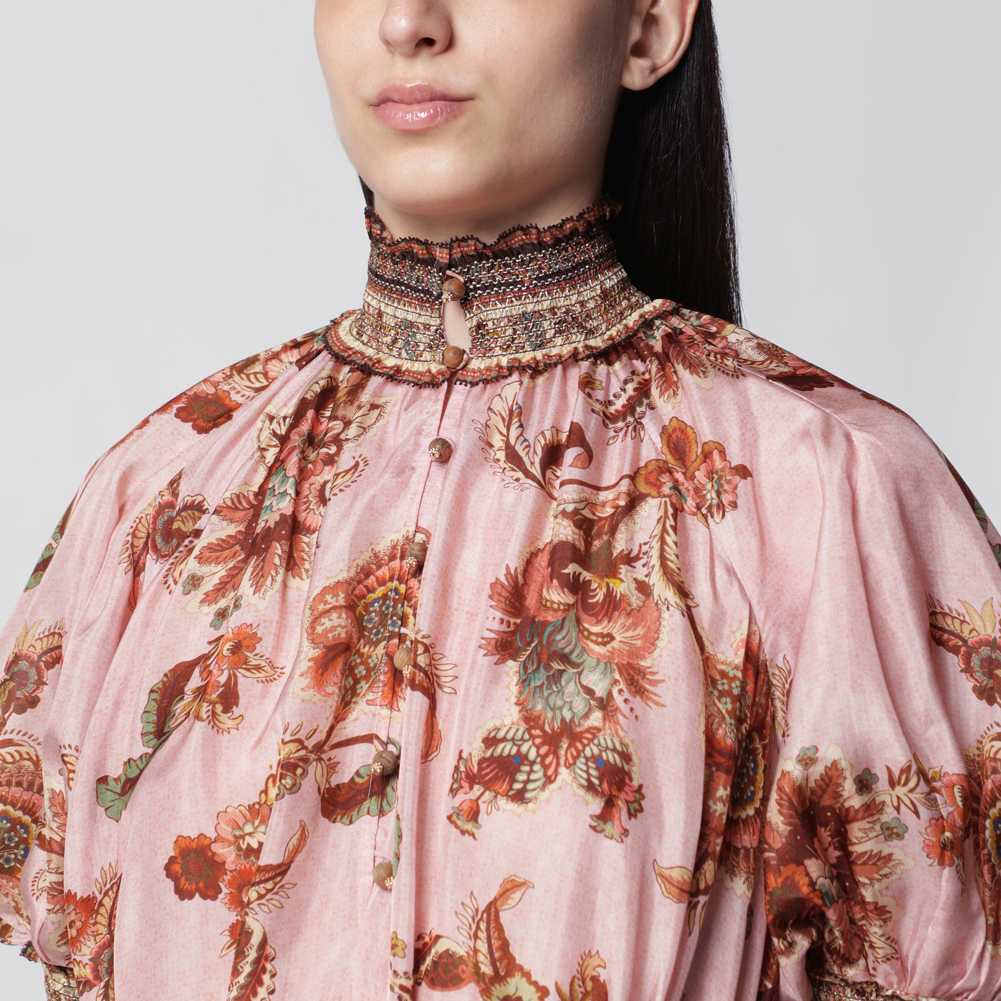 Lila Aster Maxikleid mit Puffärmeln