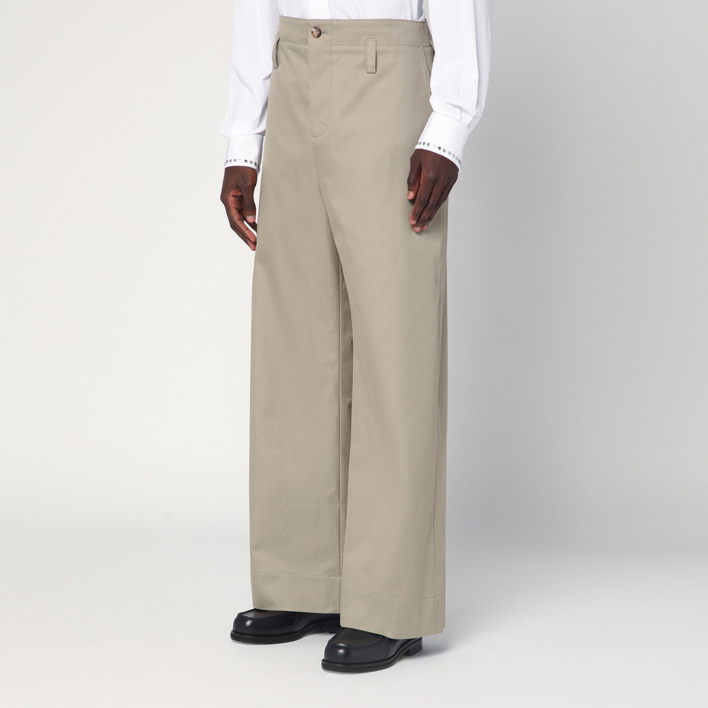 Pantaloni chino beige in gabardine di cotone