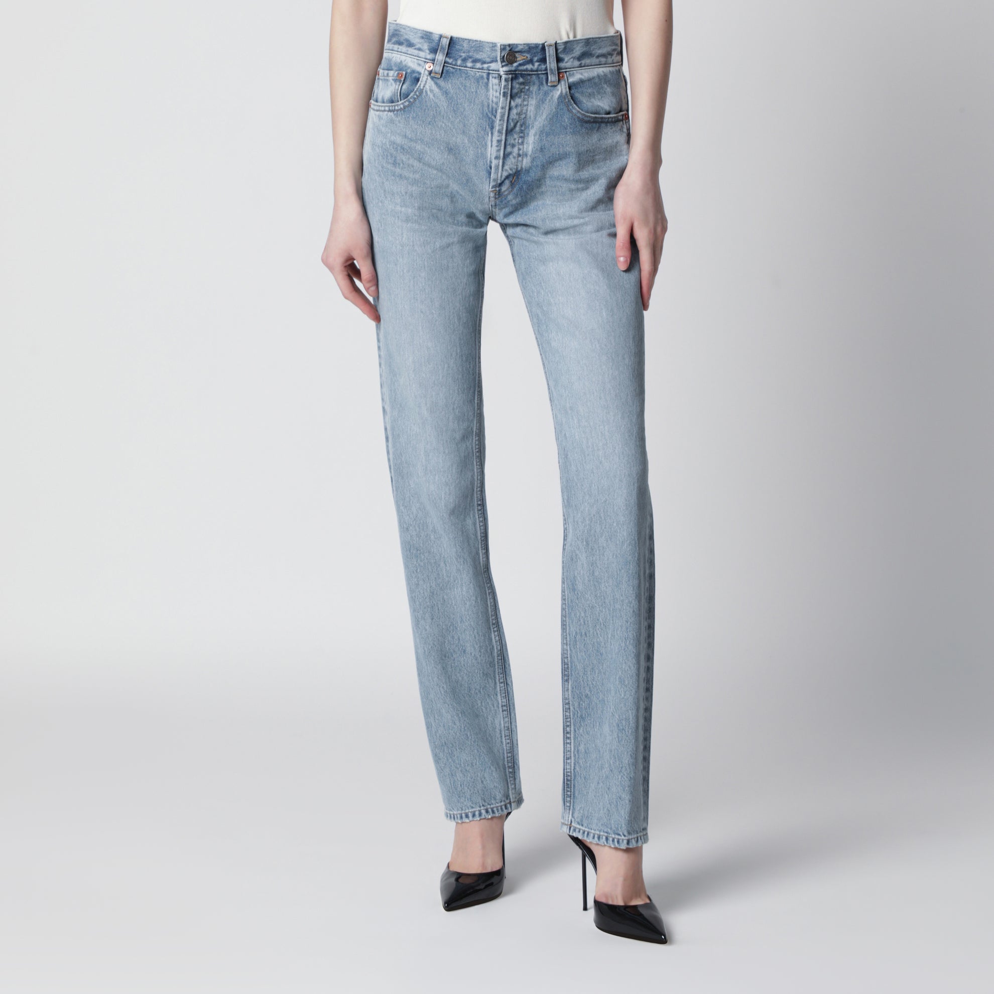 High-Waist-Jeans gerade geschnitten hellblau