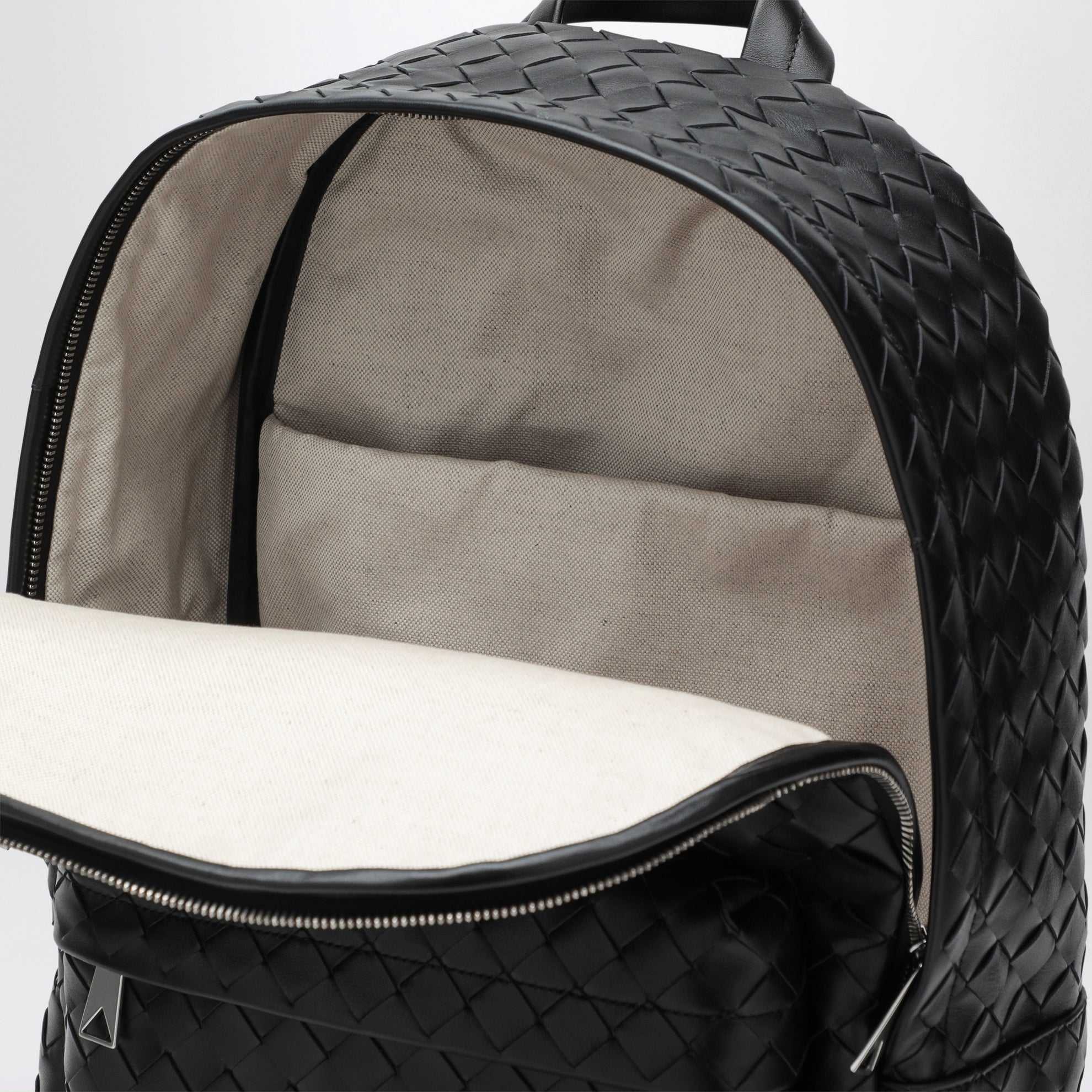 Medium black backpack in Intrecciato weave