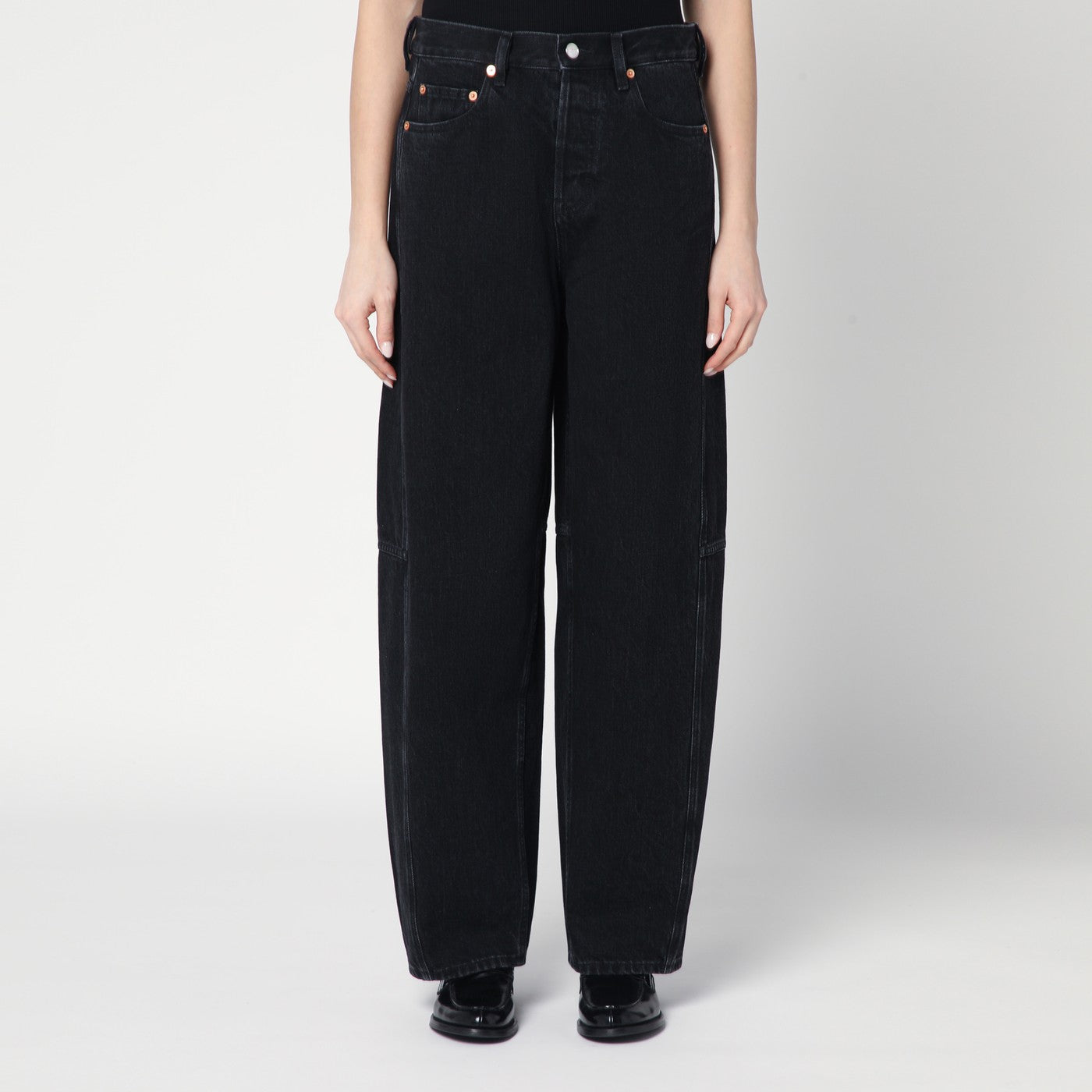 GUCCIグッチ レディース ブラック ボトムス　ハイウエスト ワイドパンツ GUCCI Black wide-leg jeans | TheDoubleF
