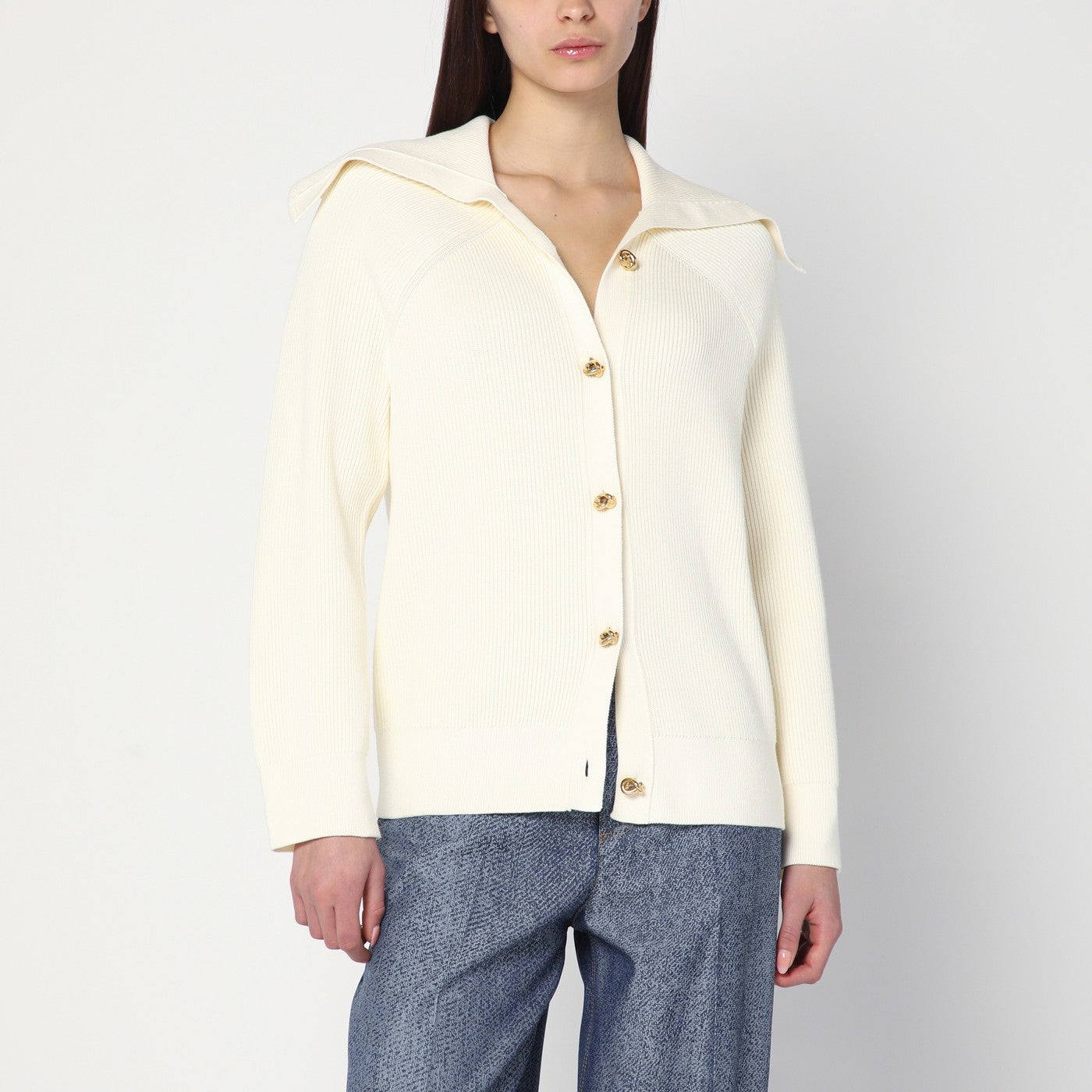 Ivory Cardigan in Ribbed Cotton
