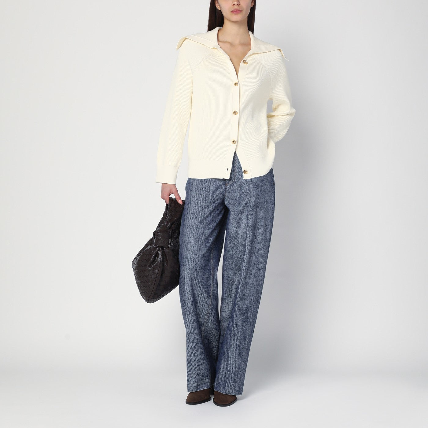 Ivory Cardigan in Ribbed Cotton