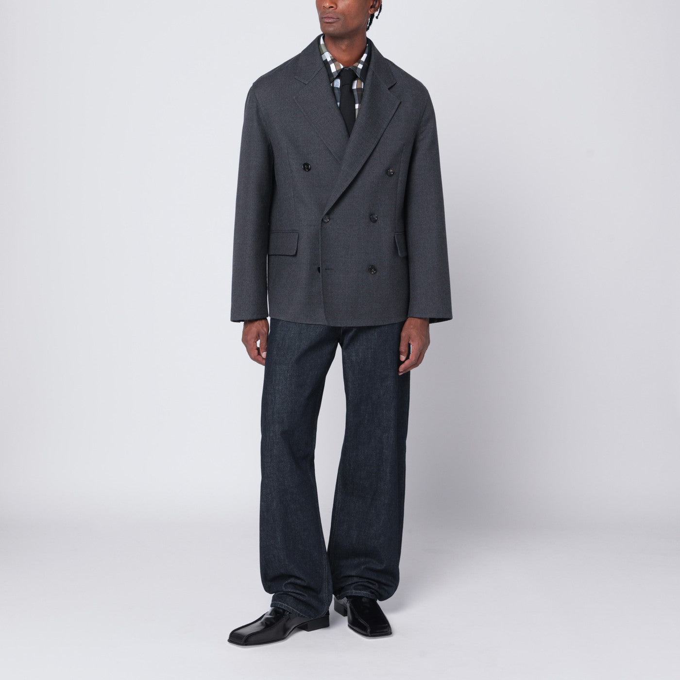 Grey double-breasted wool jacket