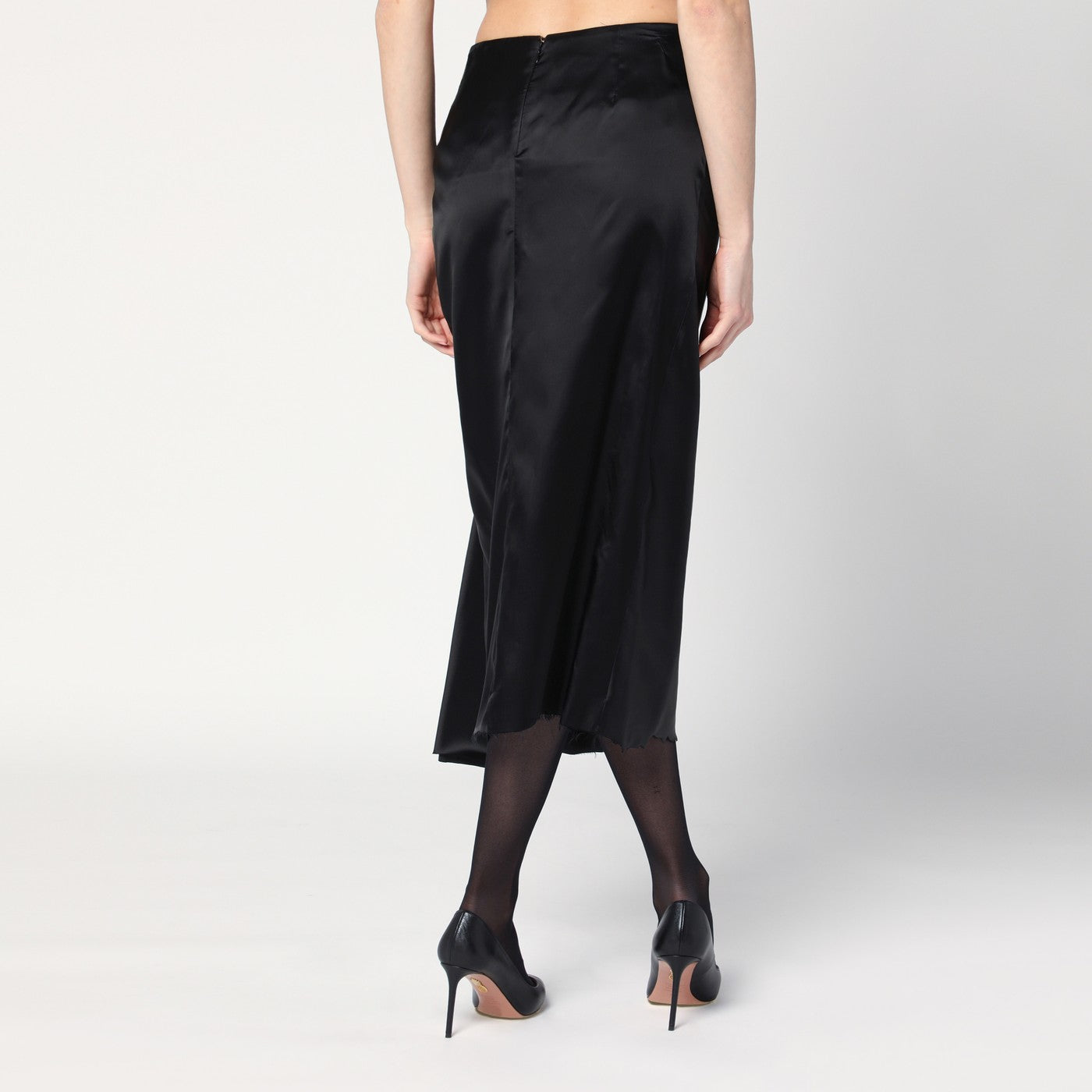 Gonna drappeggiata nera in twill di cupro
