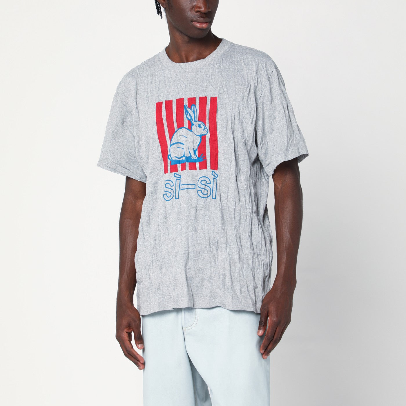 T-shirt in jersey di cotone stropicciato con stampa