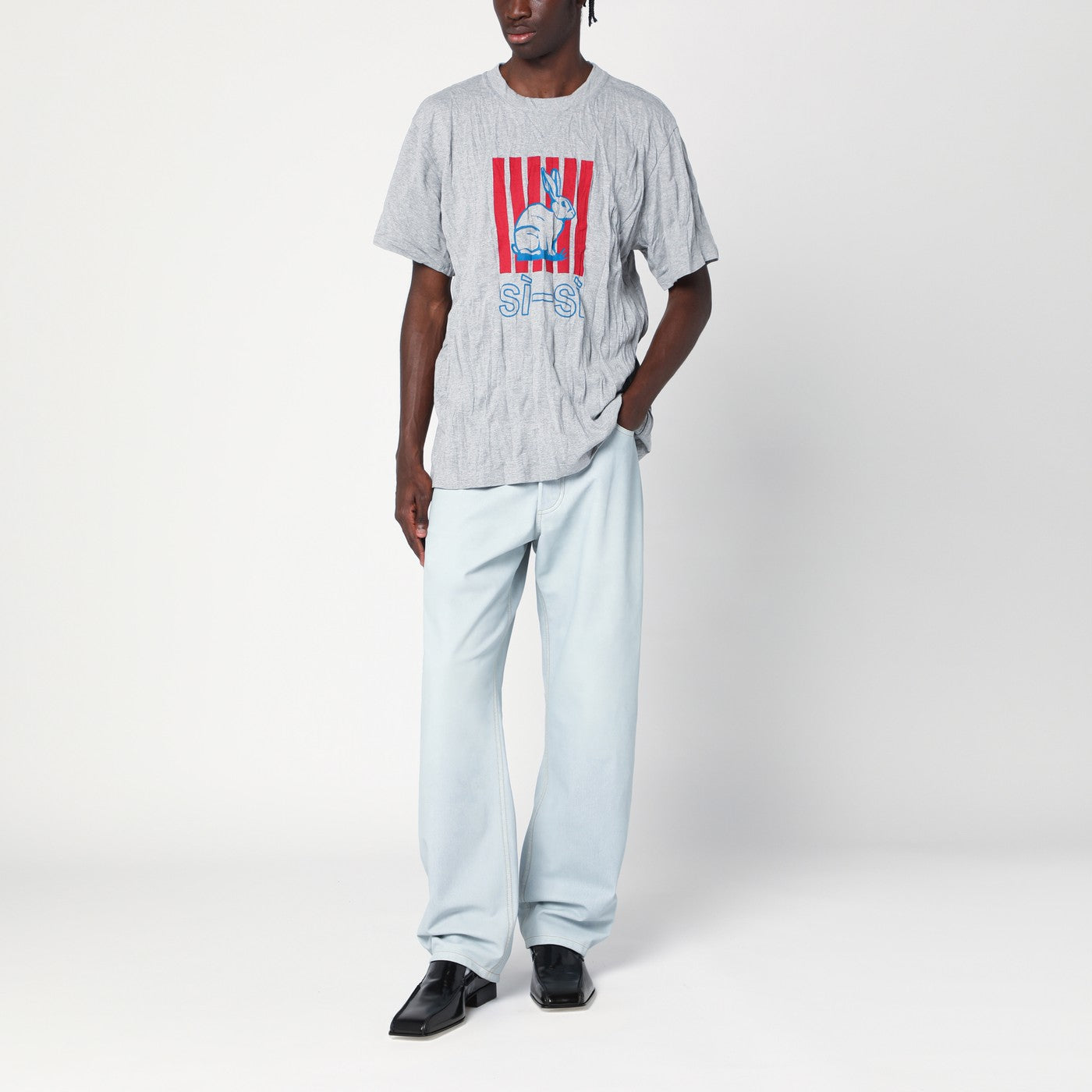 T-shirt in jersey di cotone stropicciato con stampa