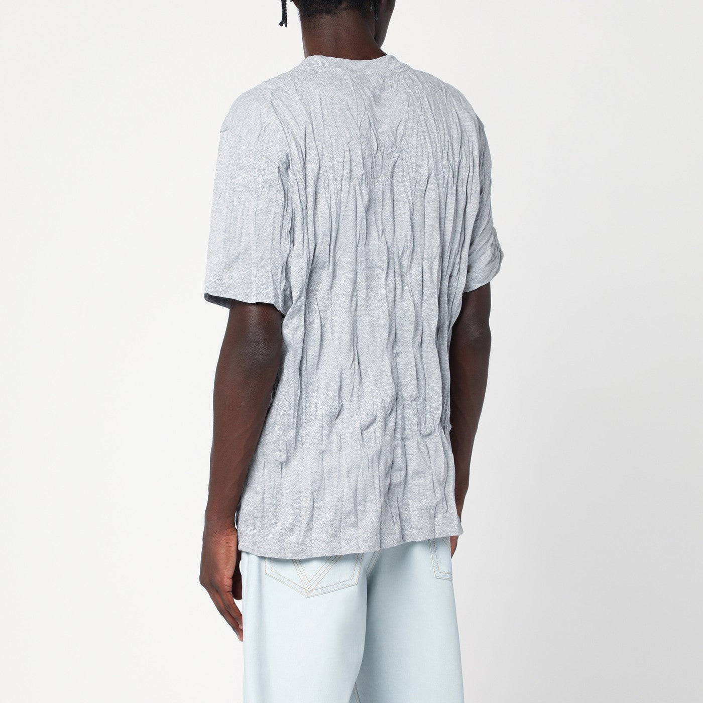 T-shirt in jersey di cotone stropicciato con stampa