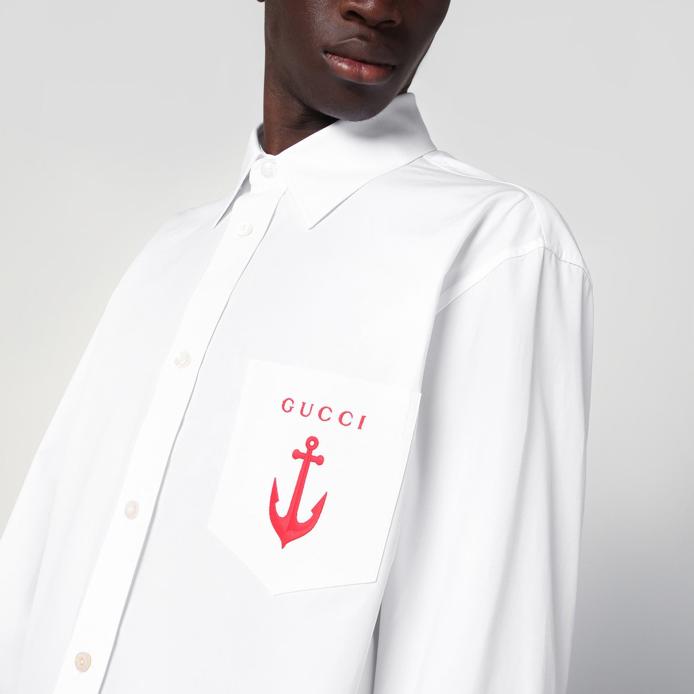 GUCCI White cotton shirt with logo embroidery | TheDoubleF