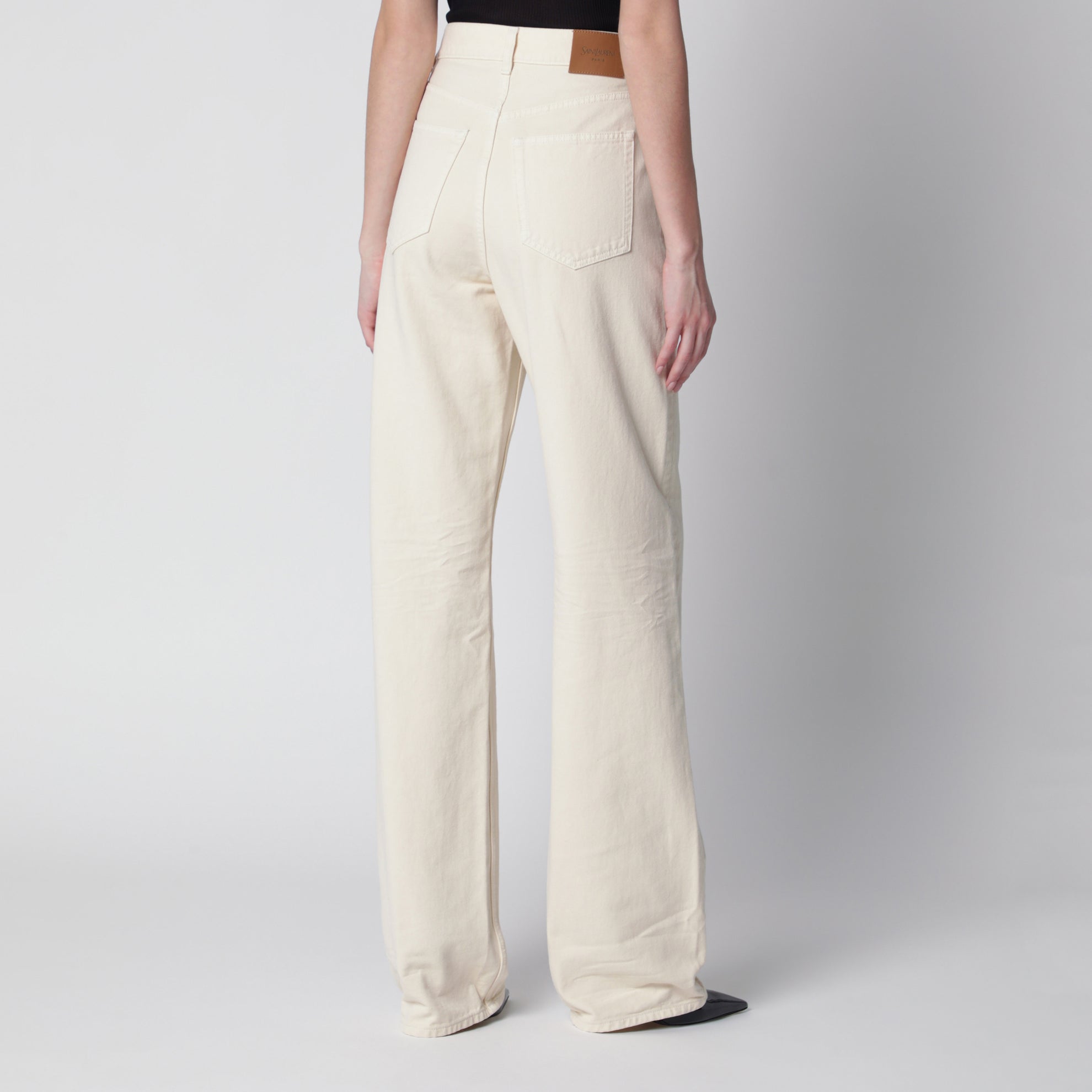 Boyfriend-Jeans mit hohem Bund aus Denim in Vanille