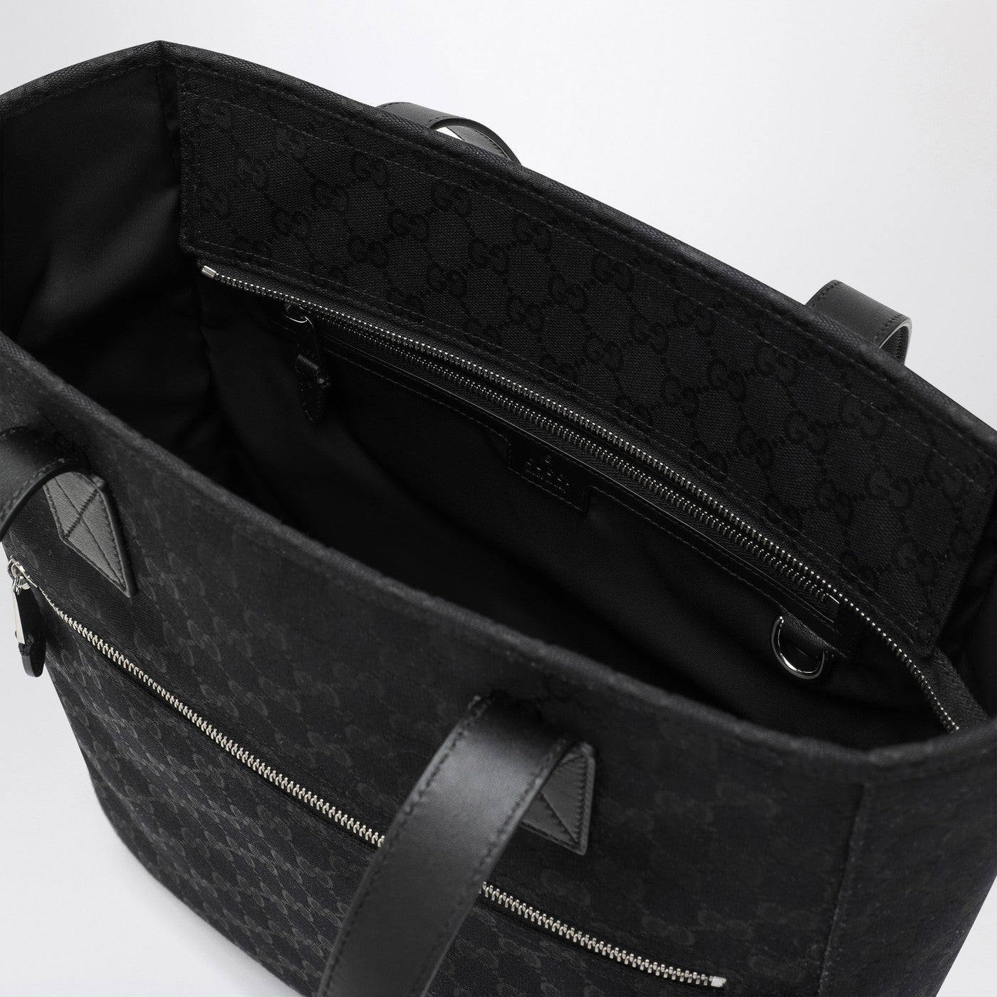 Borsa shopping media in tessuto GG nera