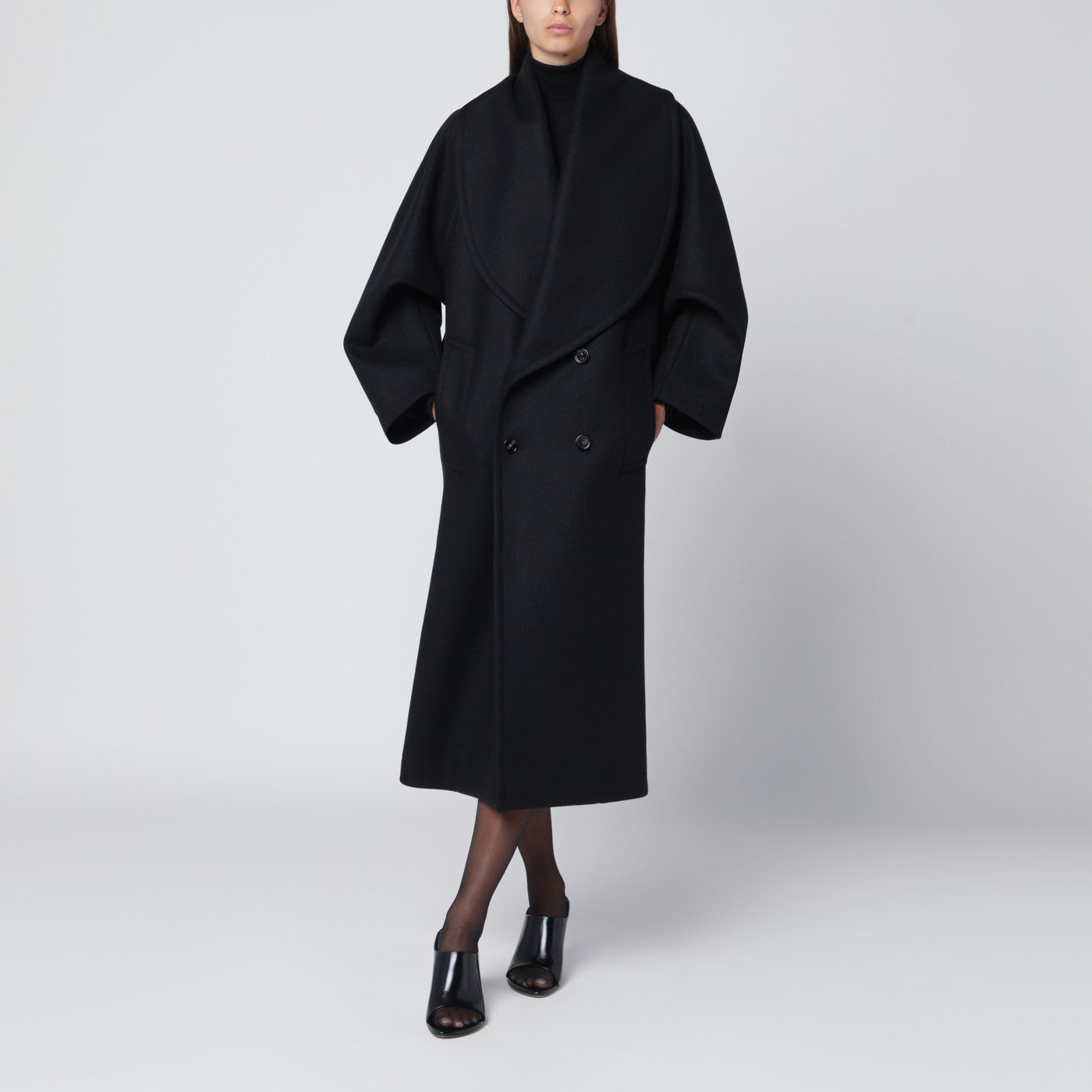 Bottega Veneta Black wool double-breasted coat | TheDoubleF