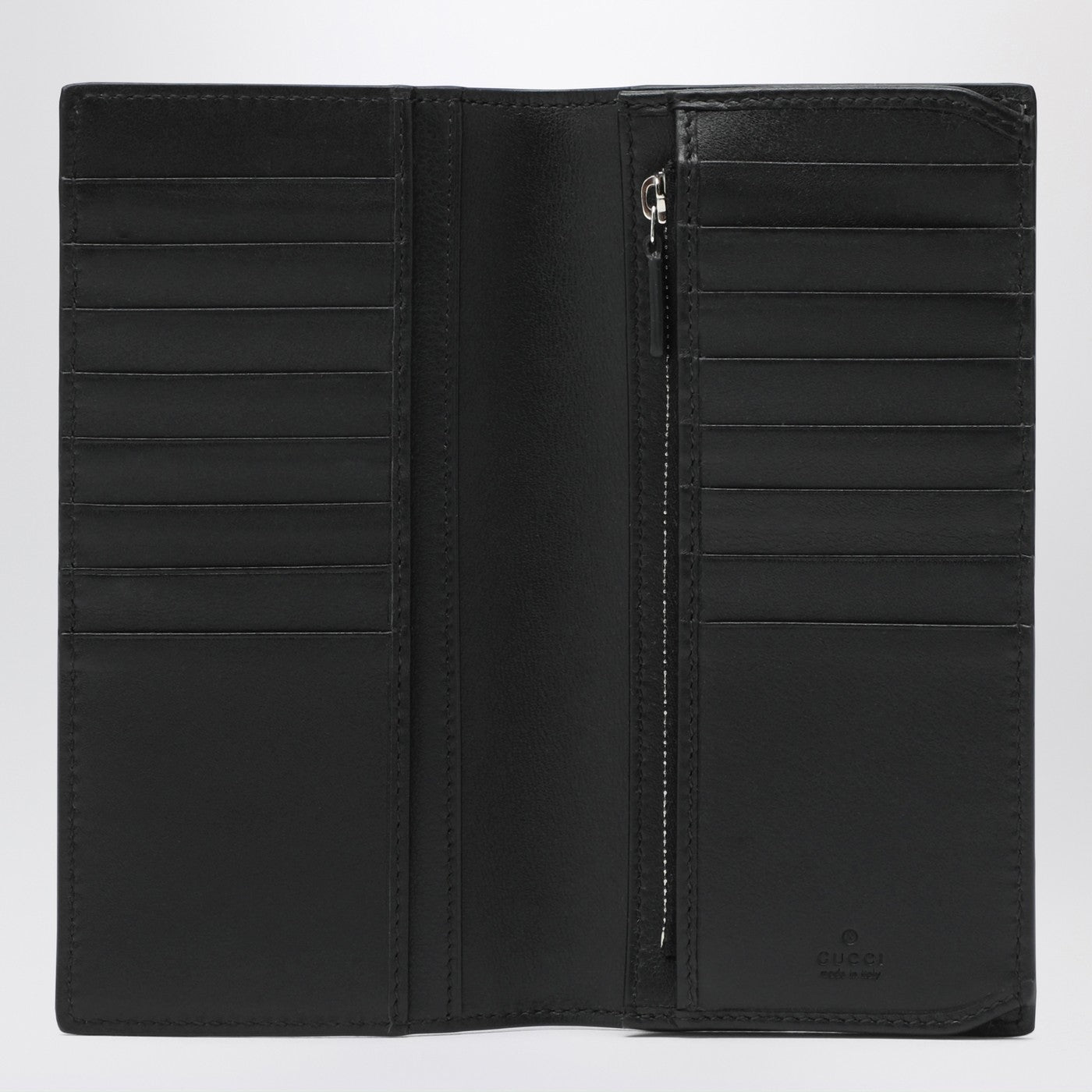 Long vertical wallet in black GG leather