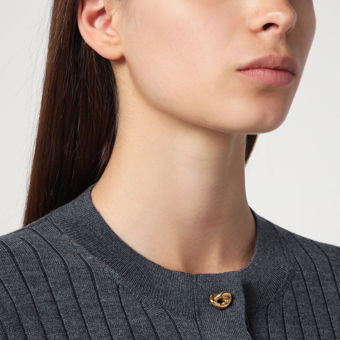 Cardigan gris côtelé en laine