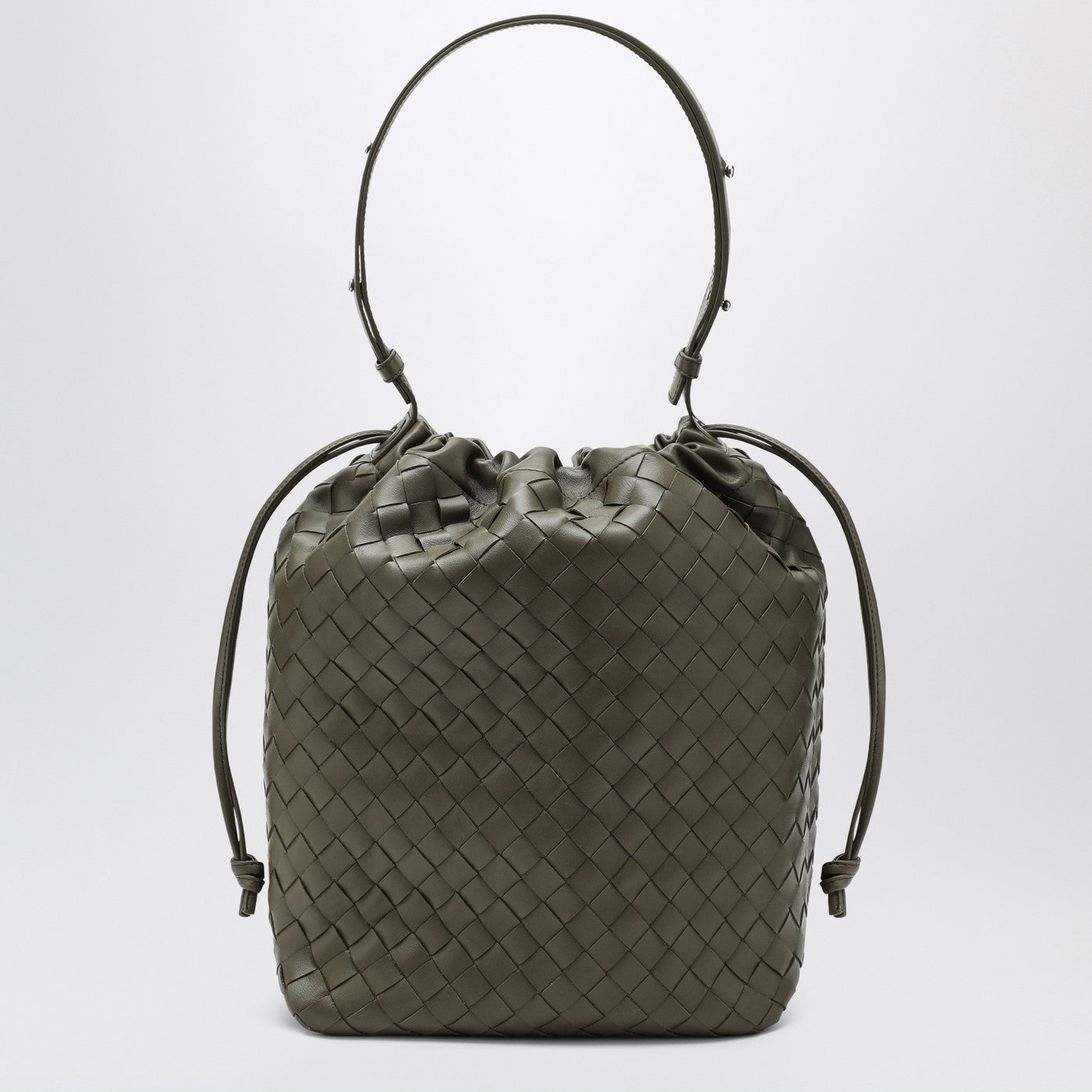Sac seau en coleur Cypress en Intrecciato