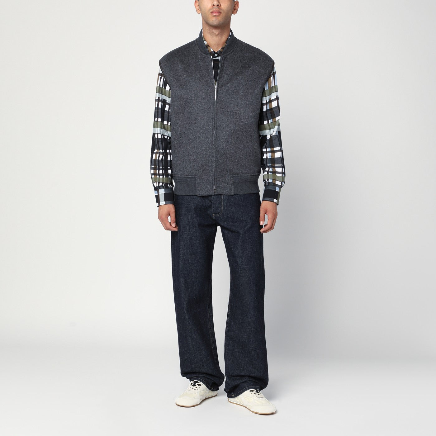 Gilet con zip grigio in lana