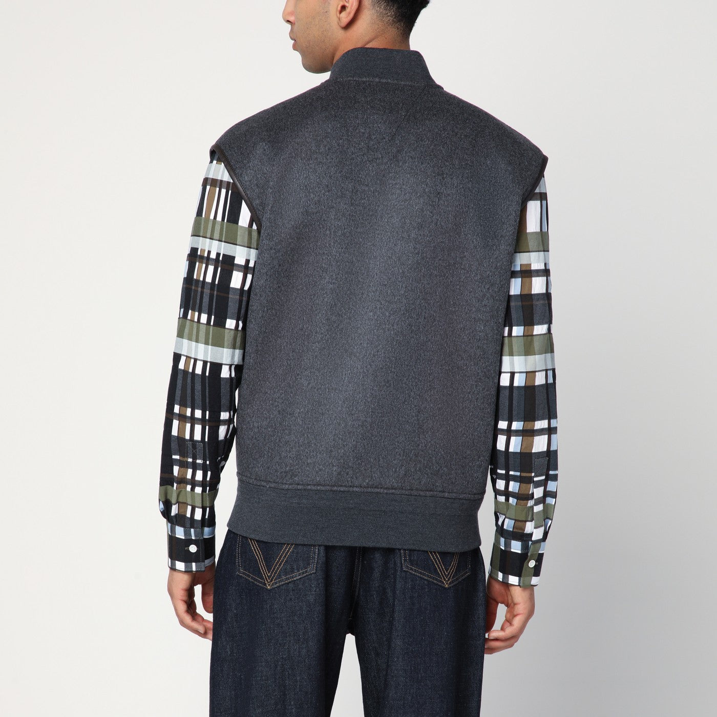 Gilet con zip grigio in lana